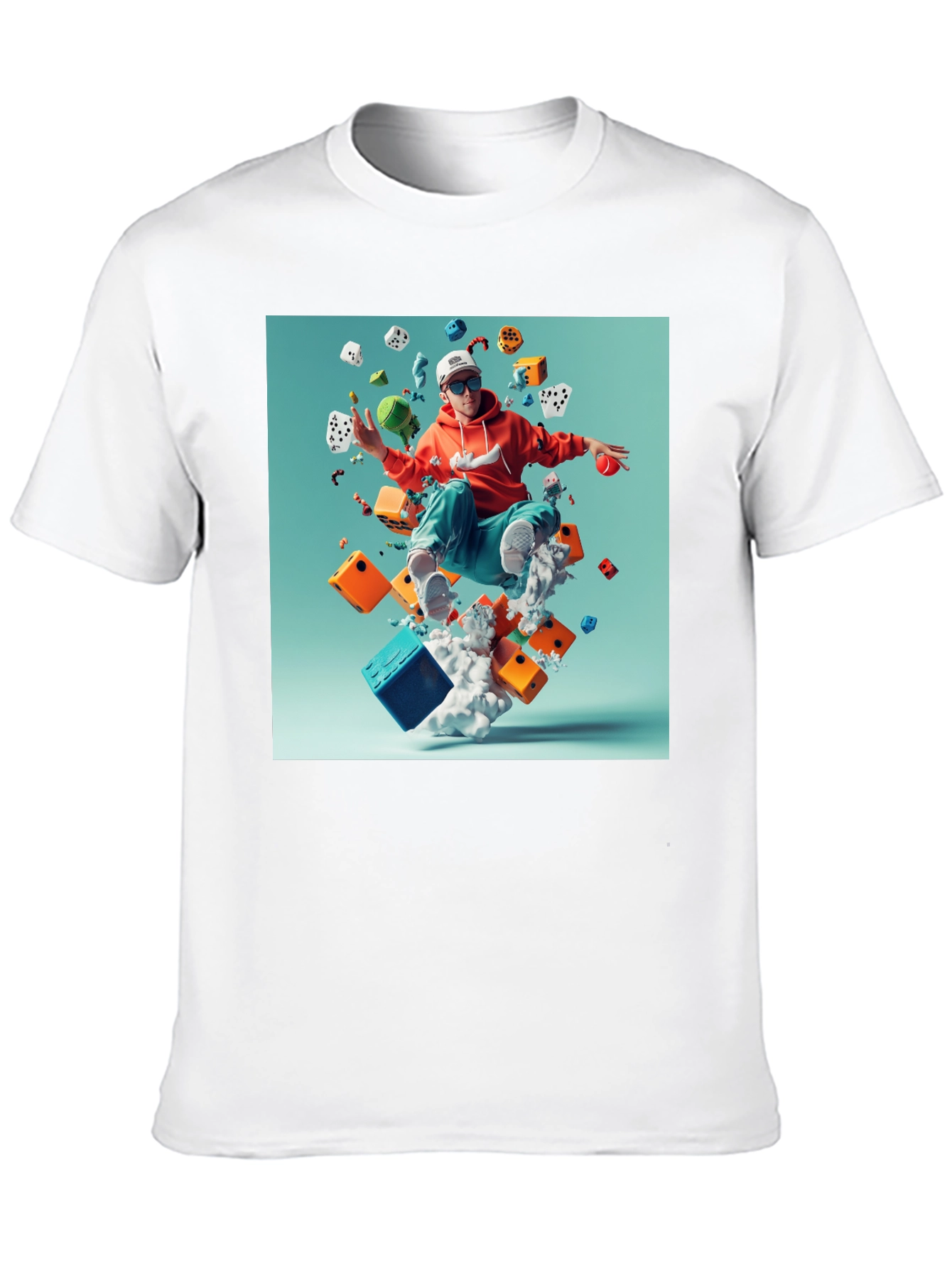 Artistic Dice Graphic Tee - Casual Cotton T-Shirt