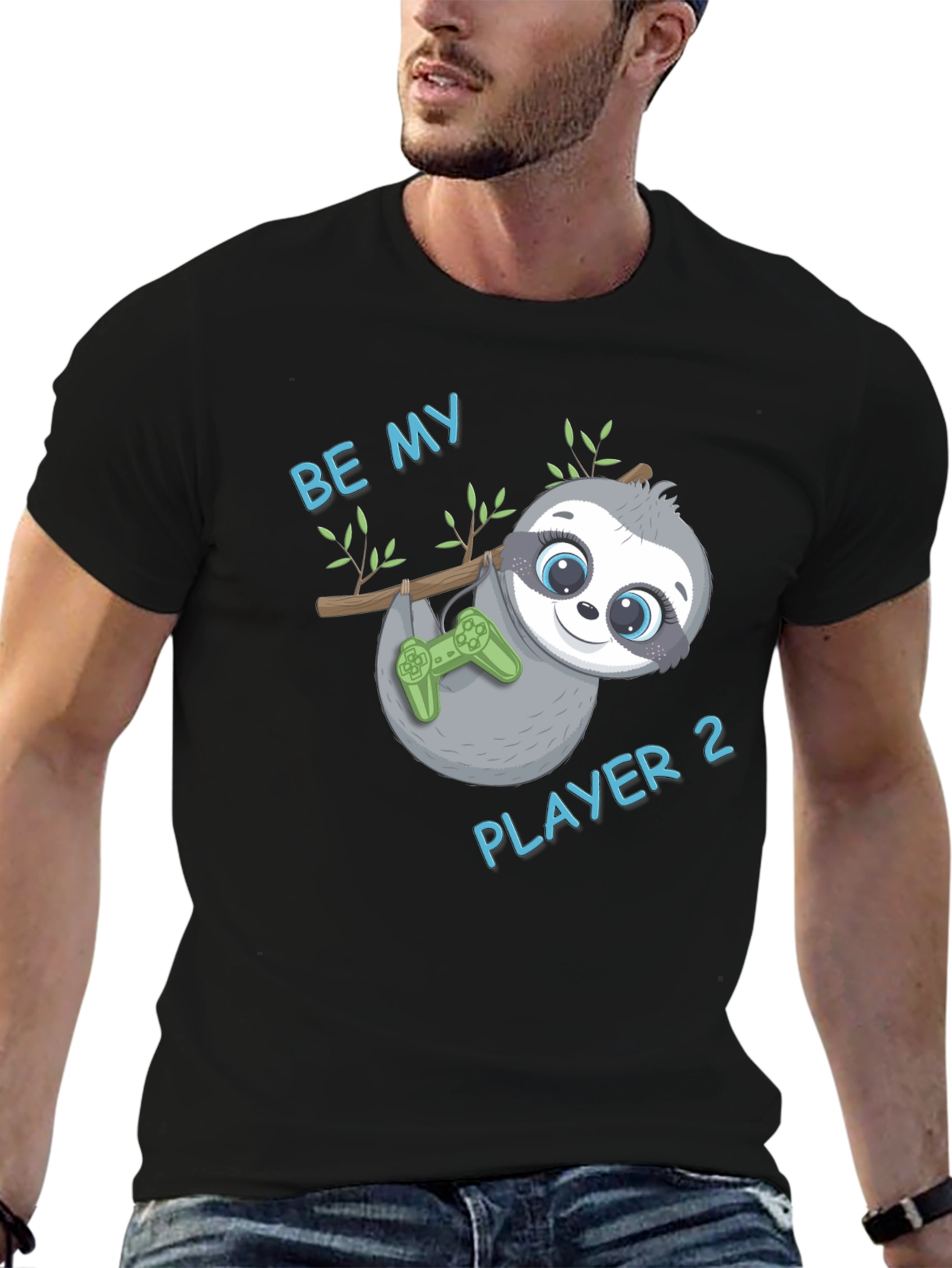 Be My Player 2 Sloth Gamer Black T-Shirt