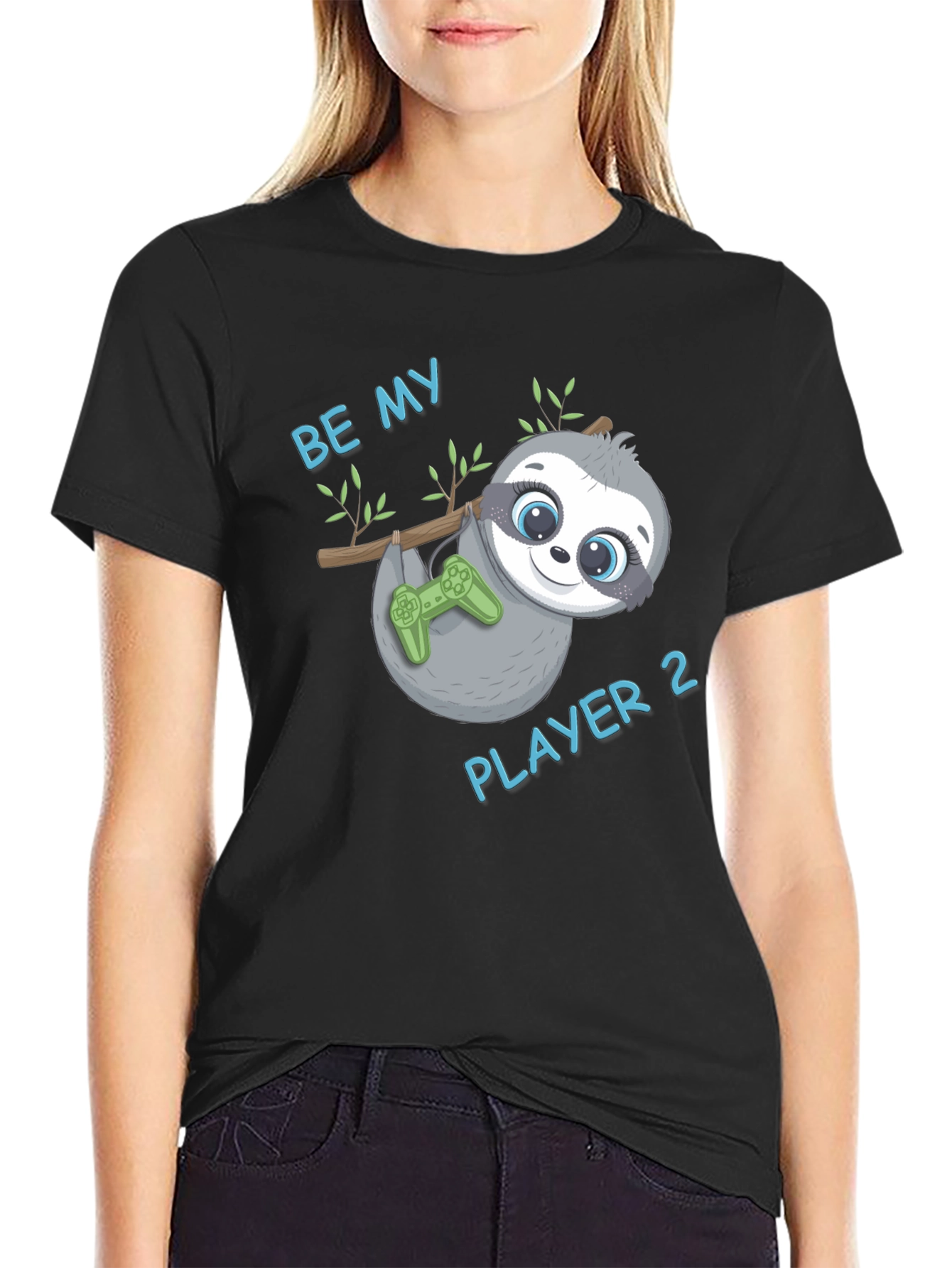 Be My Player 2 Sloth Gamer Black T-Shirt