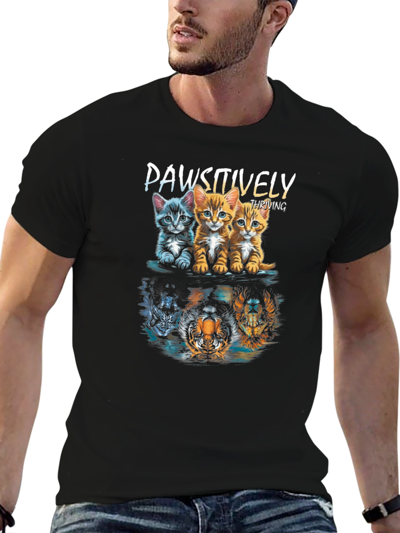 Paw-sitively Thriving Cat & Tiger Graphic Tee