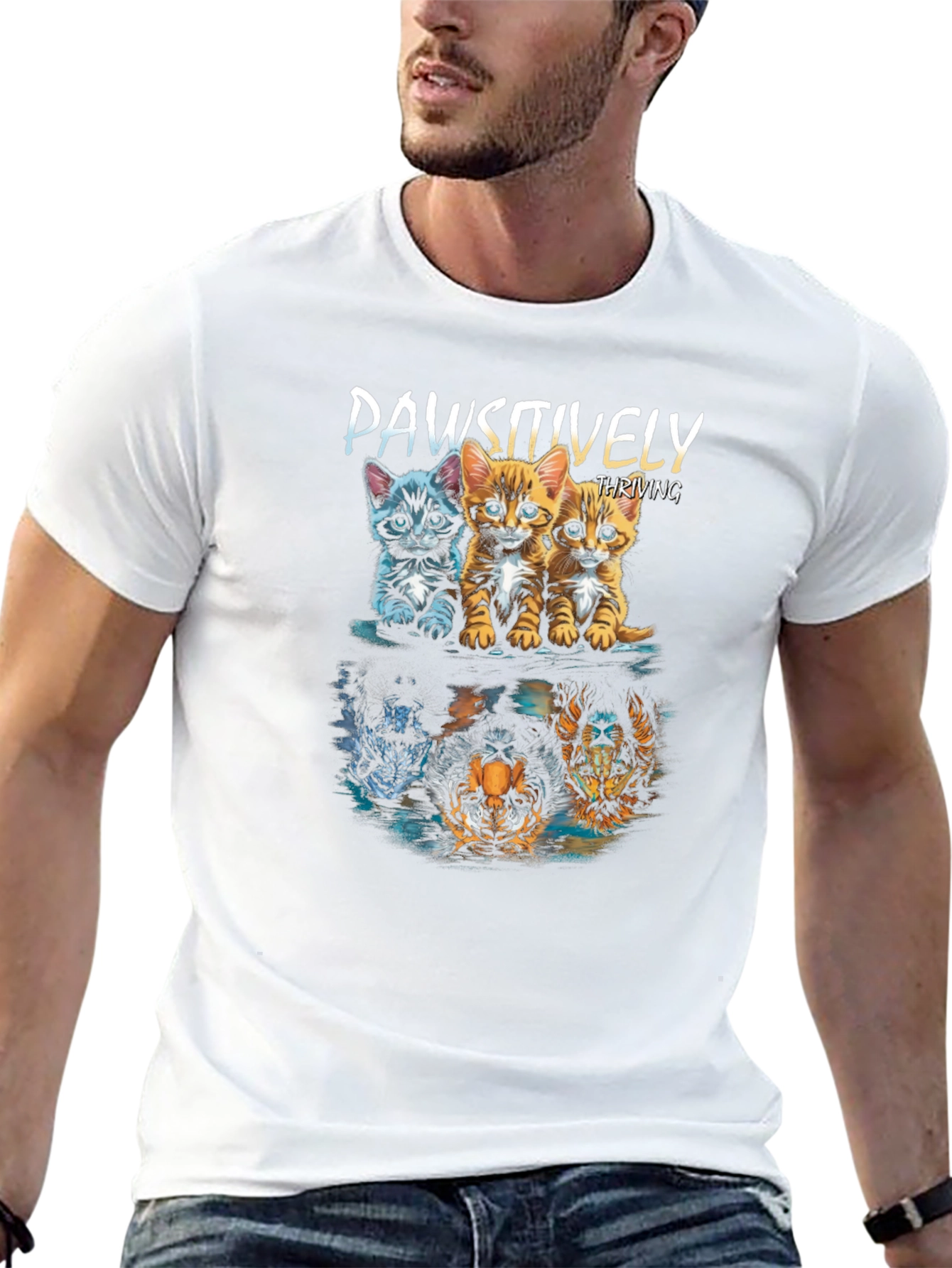 Paw-sitively Thriving Cat & Tiger Graphic Tee