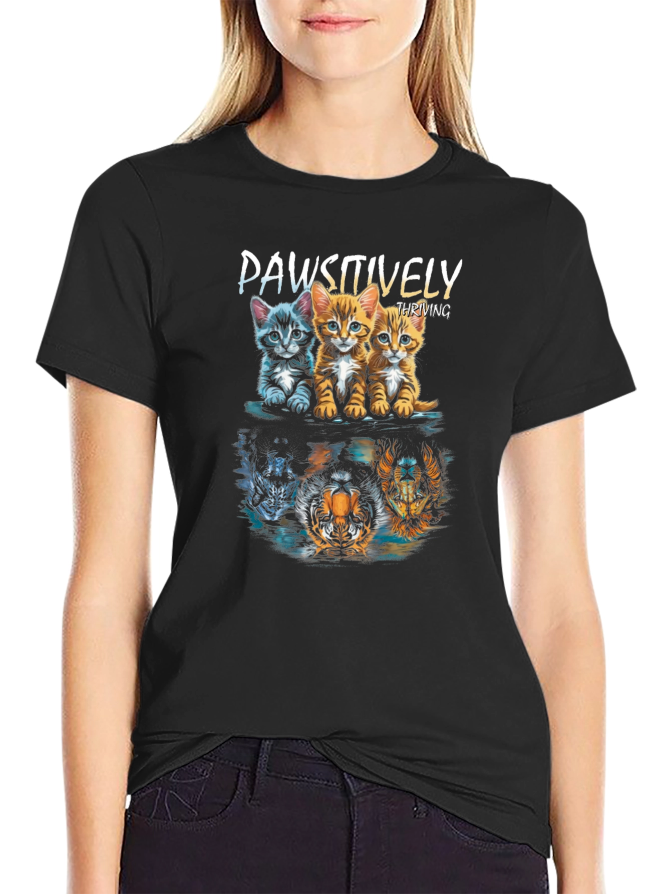 Paw-sitively Thriving Cat & Tiger Graphic Tee