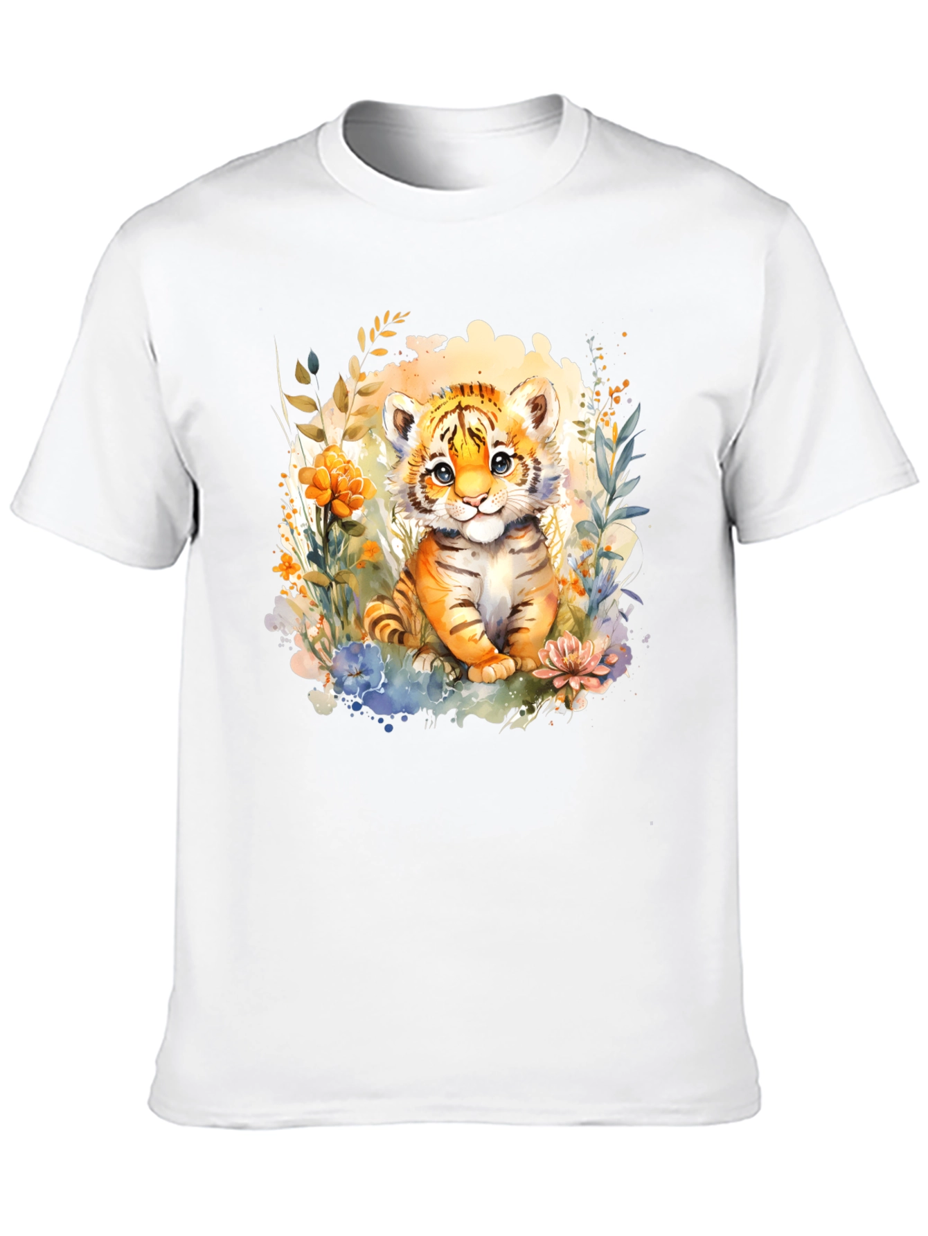 Cute Tiger Cub Floral Graphic T-Shirt