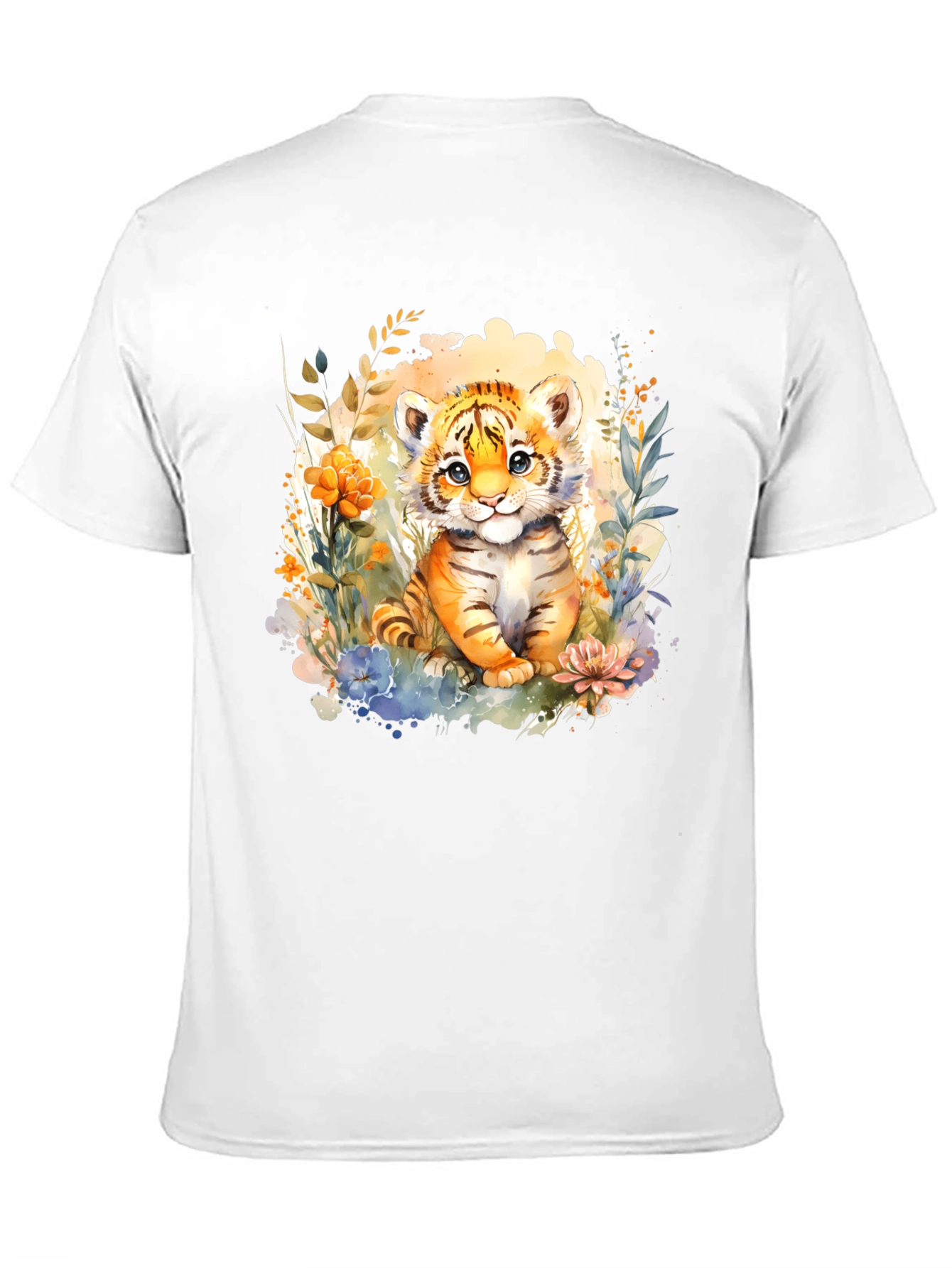 Cute Tiger Cub Floral Graphic T-Shirt