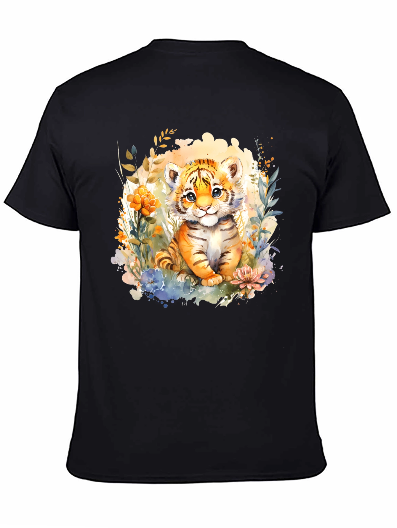 Cute Tiger Cub Floral Graphic T-Shirt
