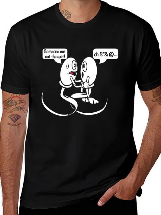 Funny Sperm Cartoon Graphic Mens Black T-Shirt