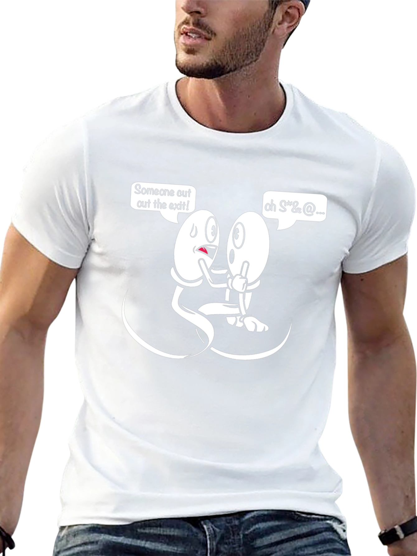 Funny Sperm Cartoon Graphic Mens Black T-Shirt