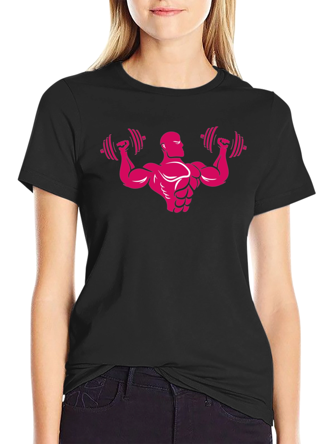 Mens Black Graphic Tee - Bodybuilder Design