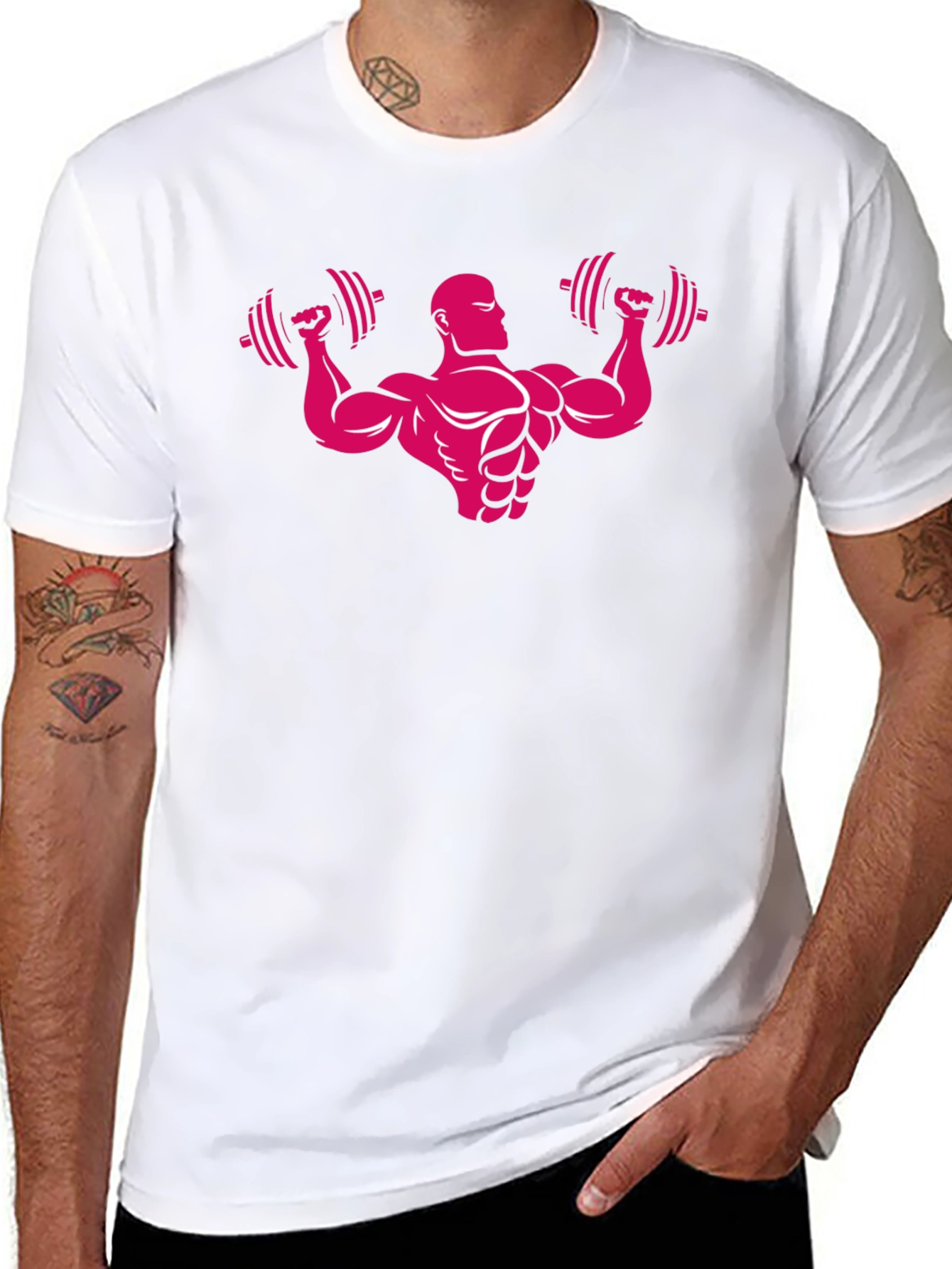 Mens Black Graphic Tee - Bodybuilder Design