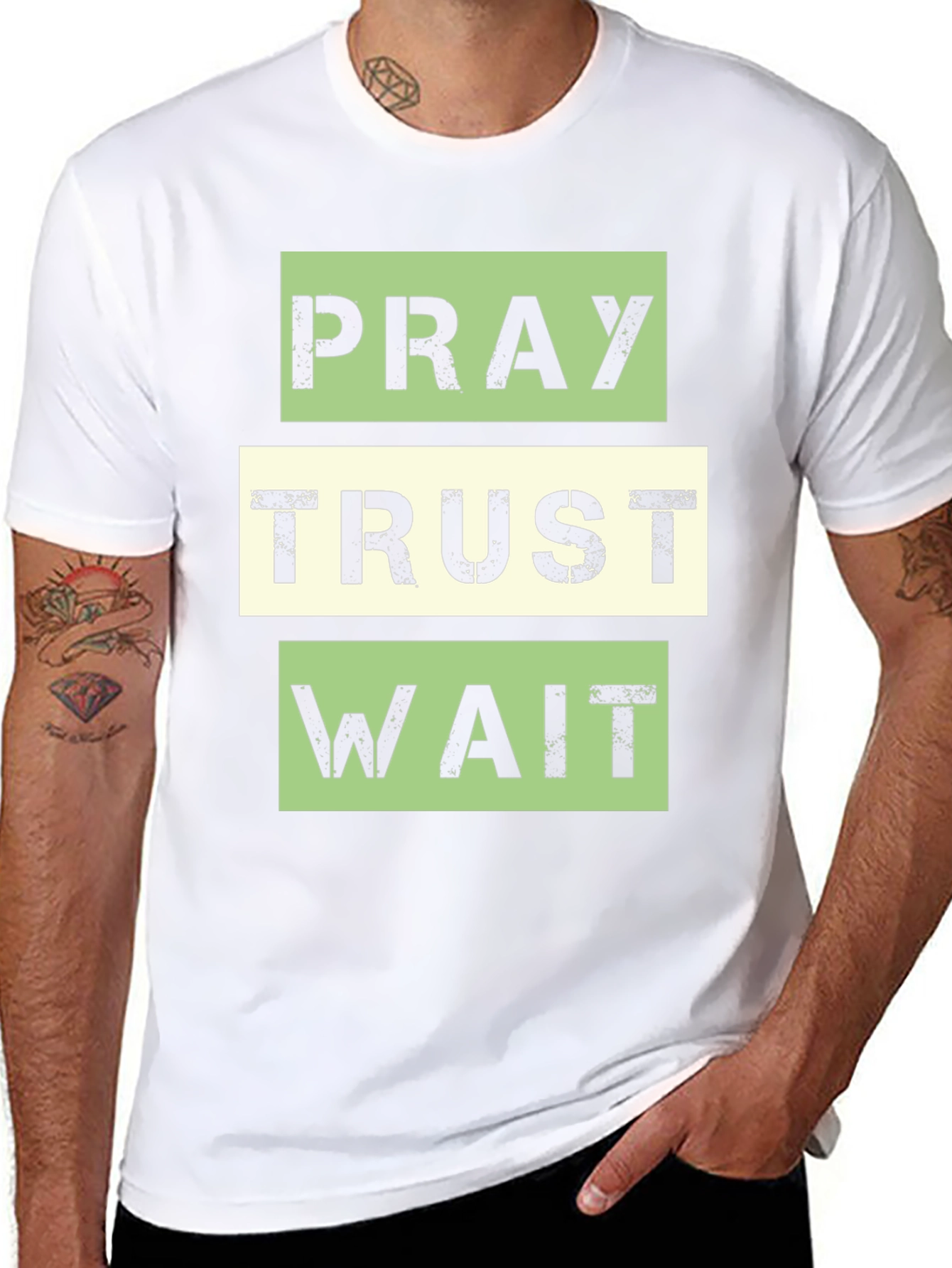 Pray Trust Wait Graphic Tee - Inspirational T-Shirt