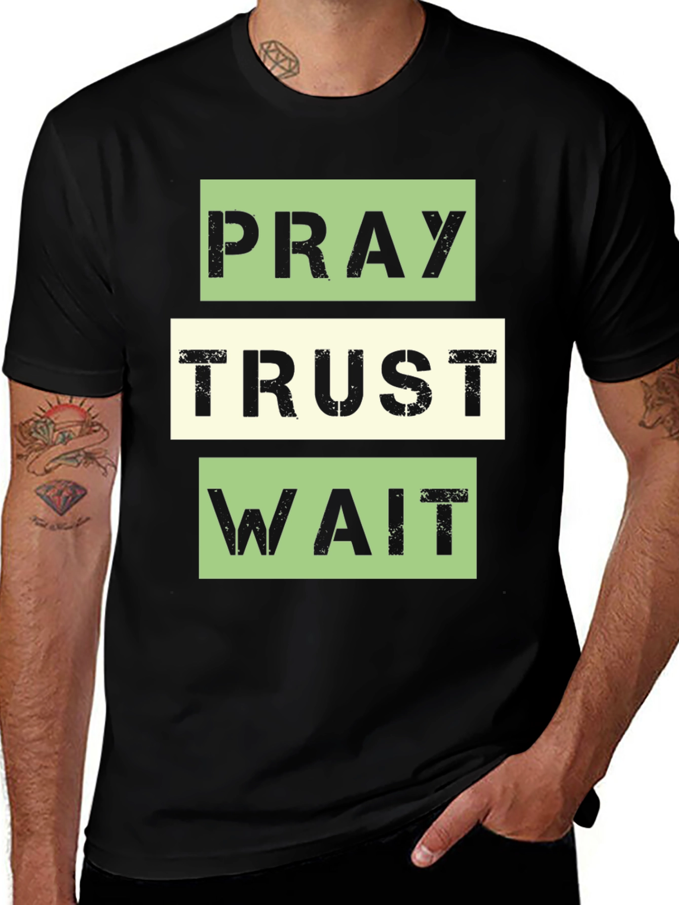 Pray Trust Wait Graphic Tee - Inspirational T-Shirt
