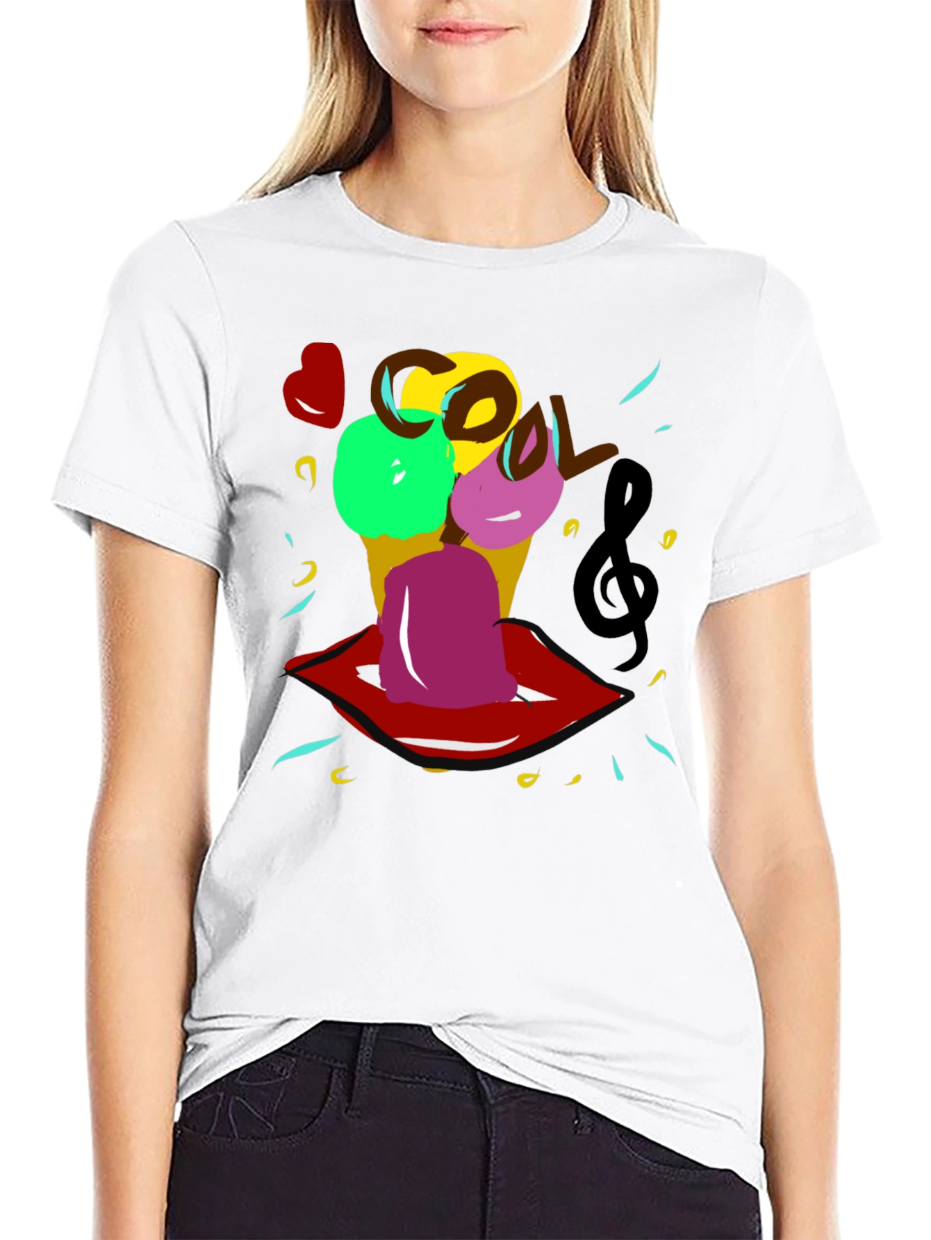 Cool Ice Cream Lips Graphic Tee - Black