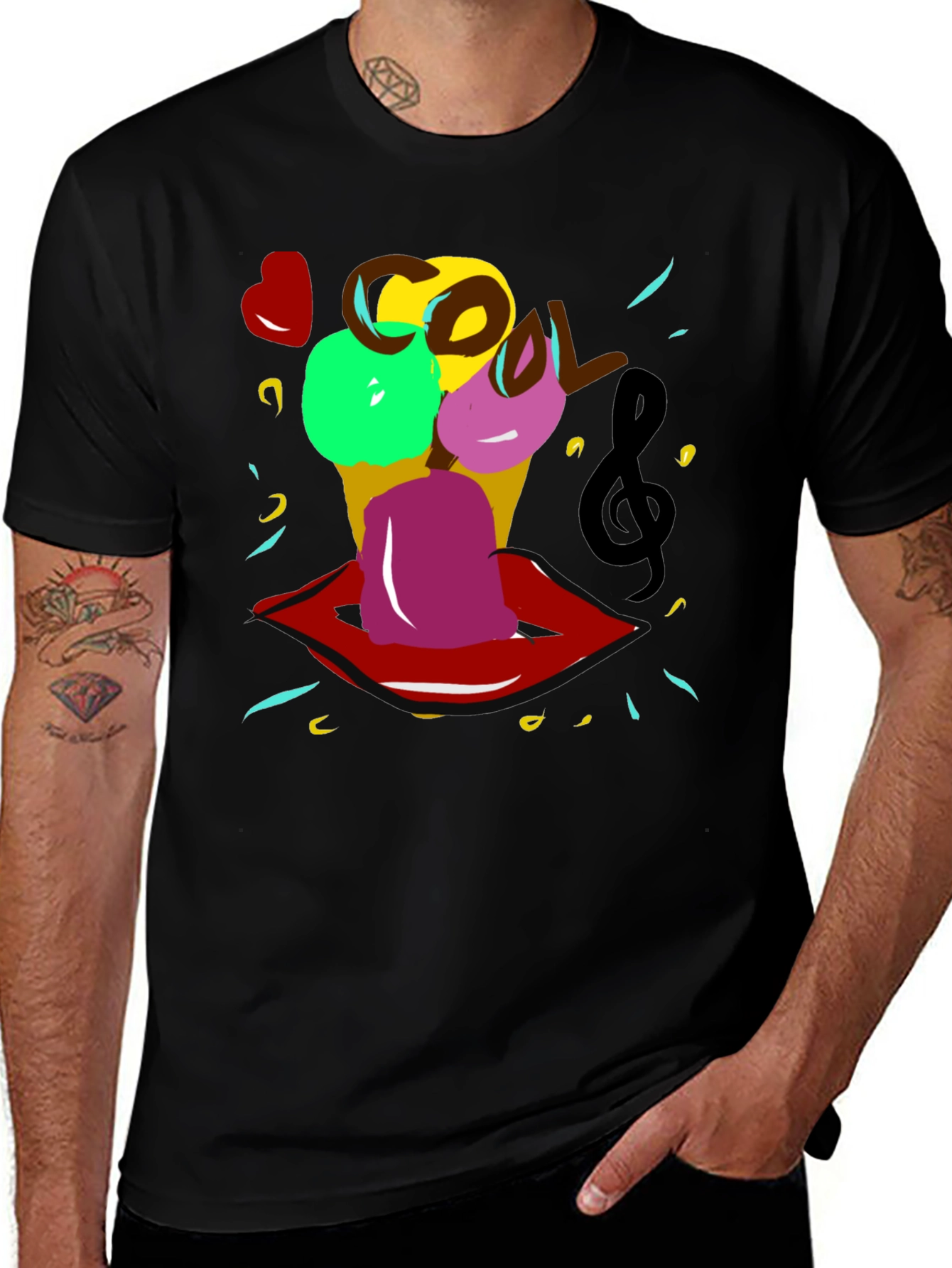Cool Ice Cream Lips Graphic Tee - Black