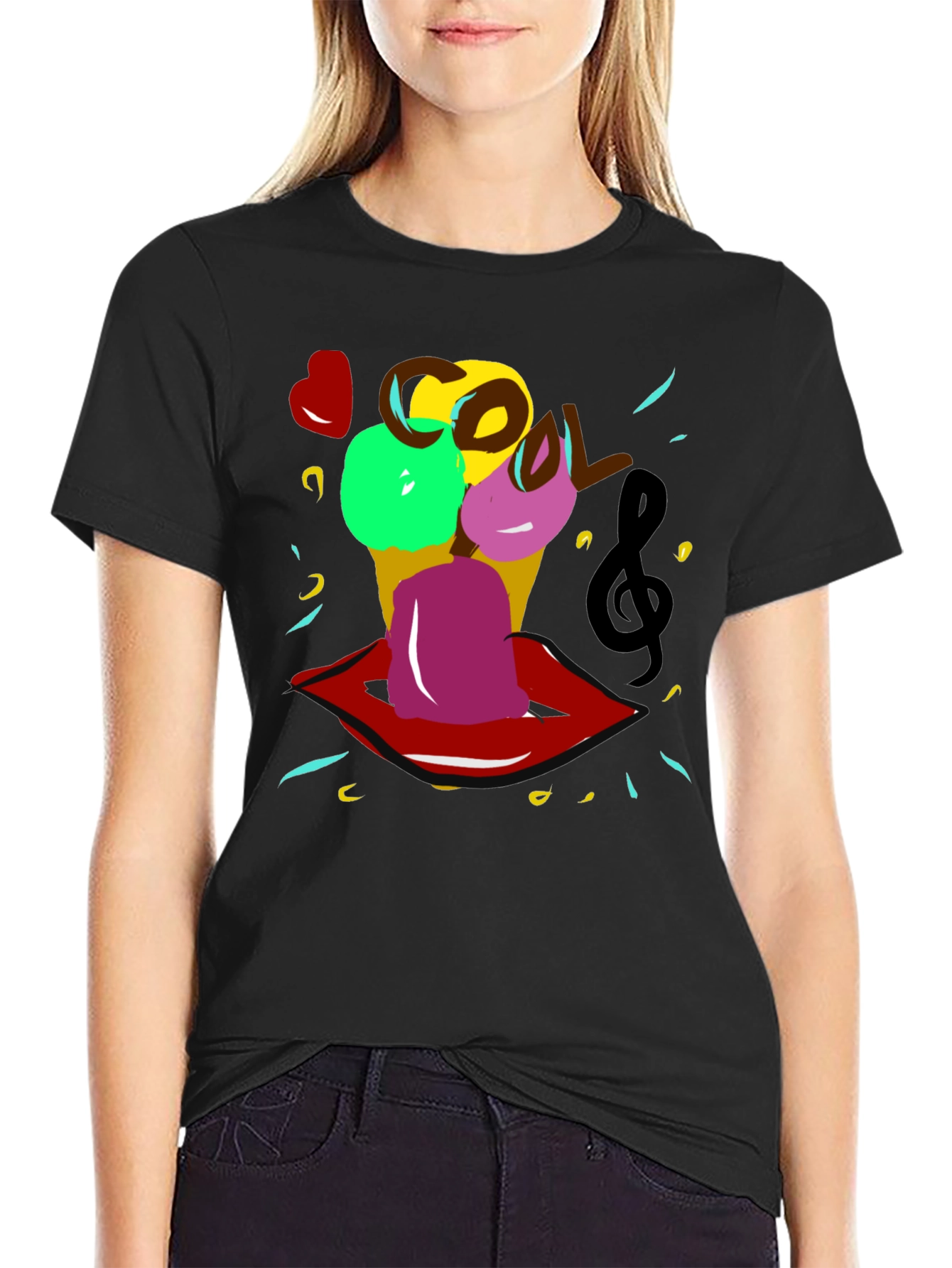 Cool Ice Cream Lips Graphic Tee - Black