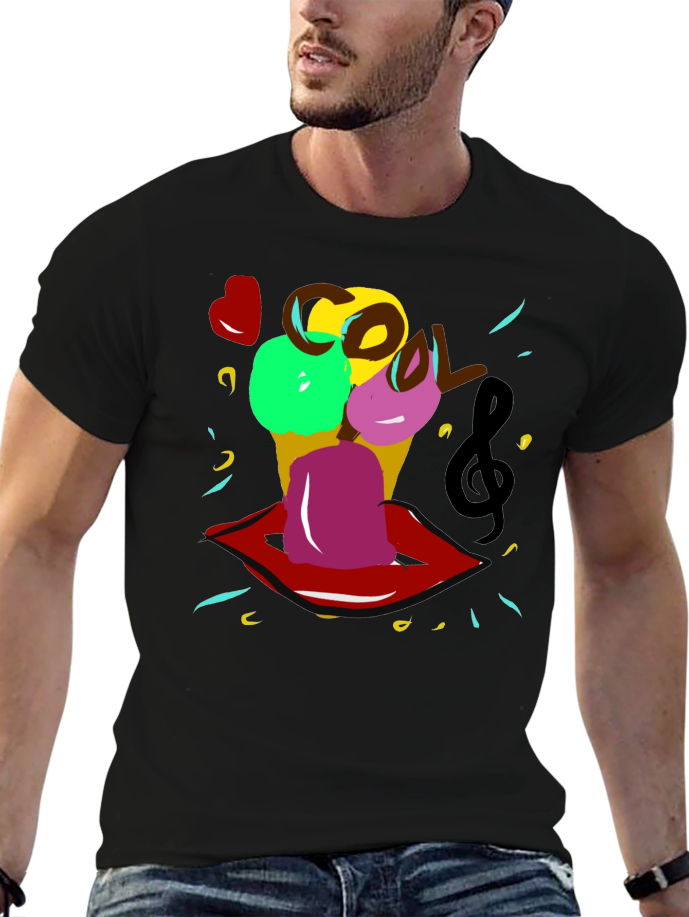 Cool Ice Cream Lips Graphic Tee - Black