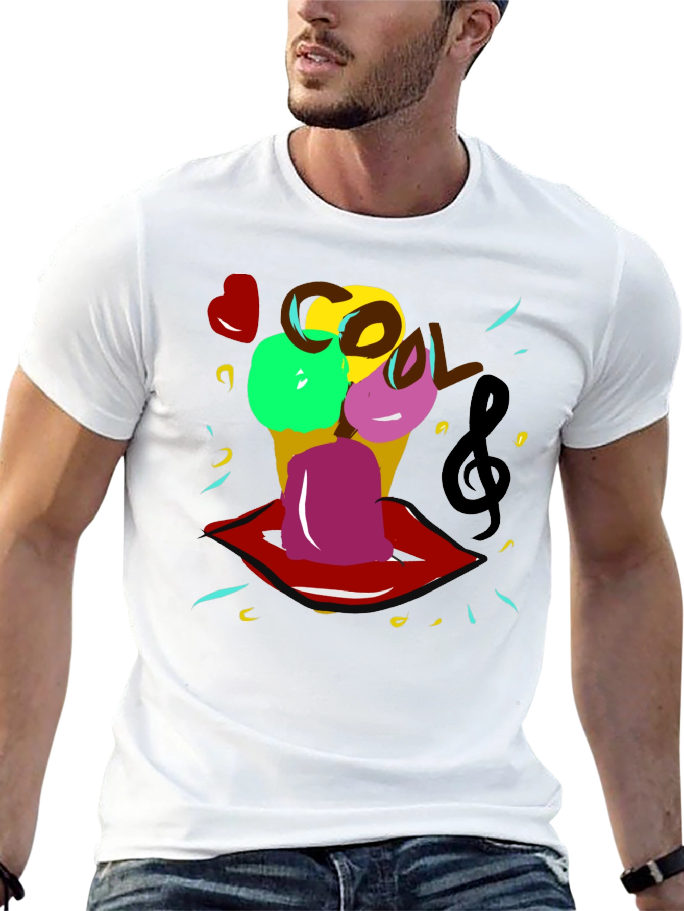 Cool Ice Cream Lips Graphic Tee - Black