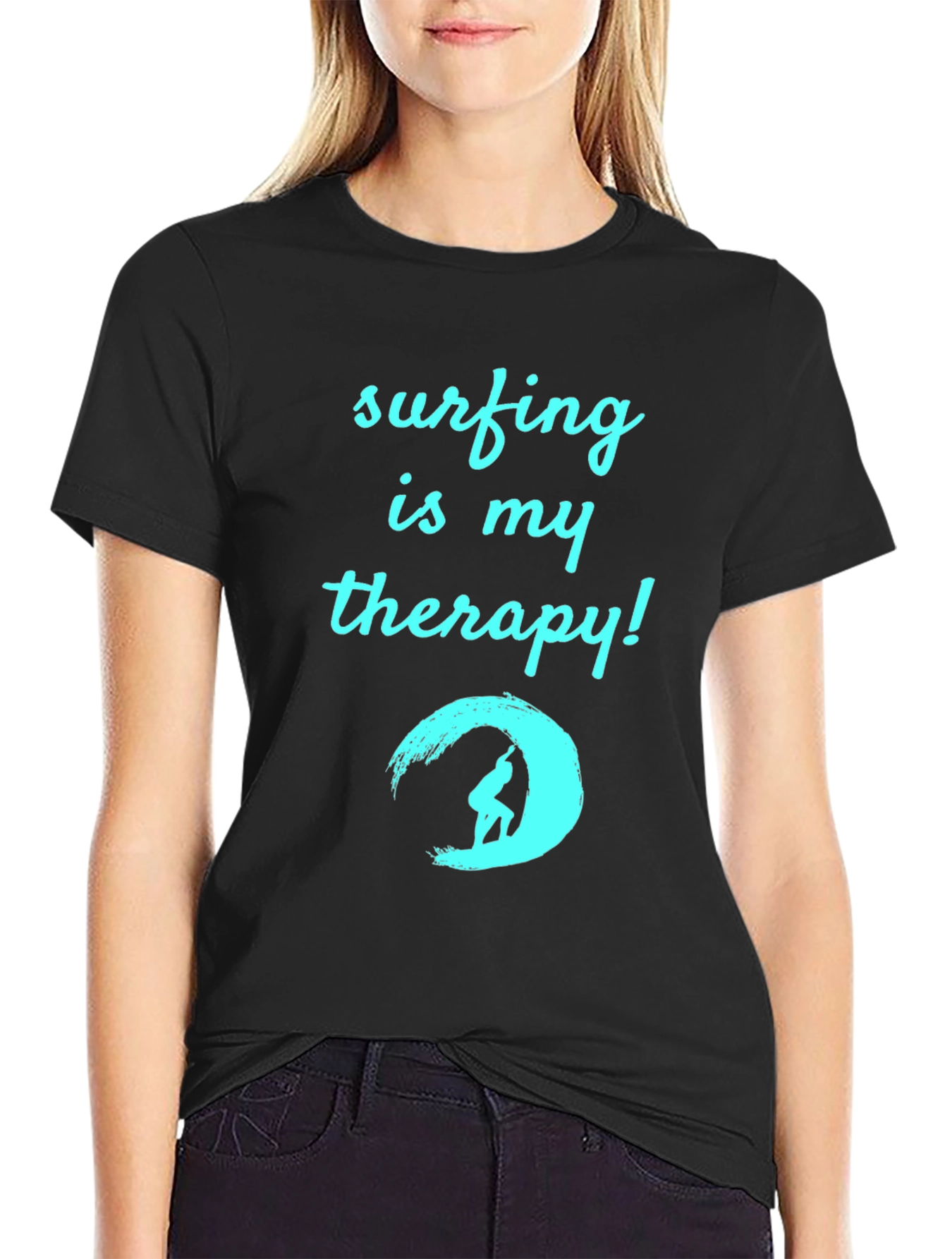 Surfing is My Therapy T-Shirt - Black Surf Tee