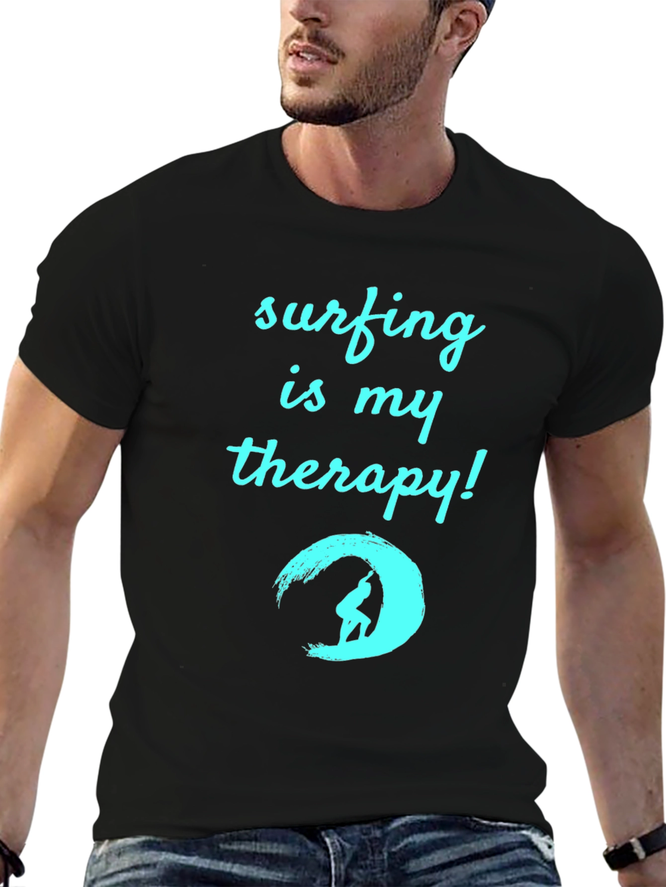 Surfing is My Therapy T-Shirt - Black Surf Tee