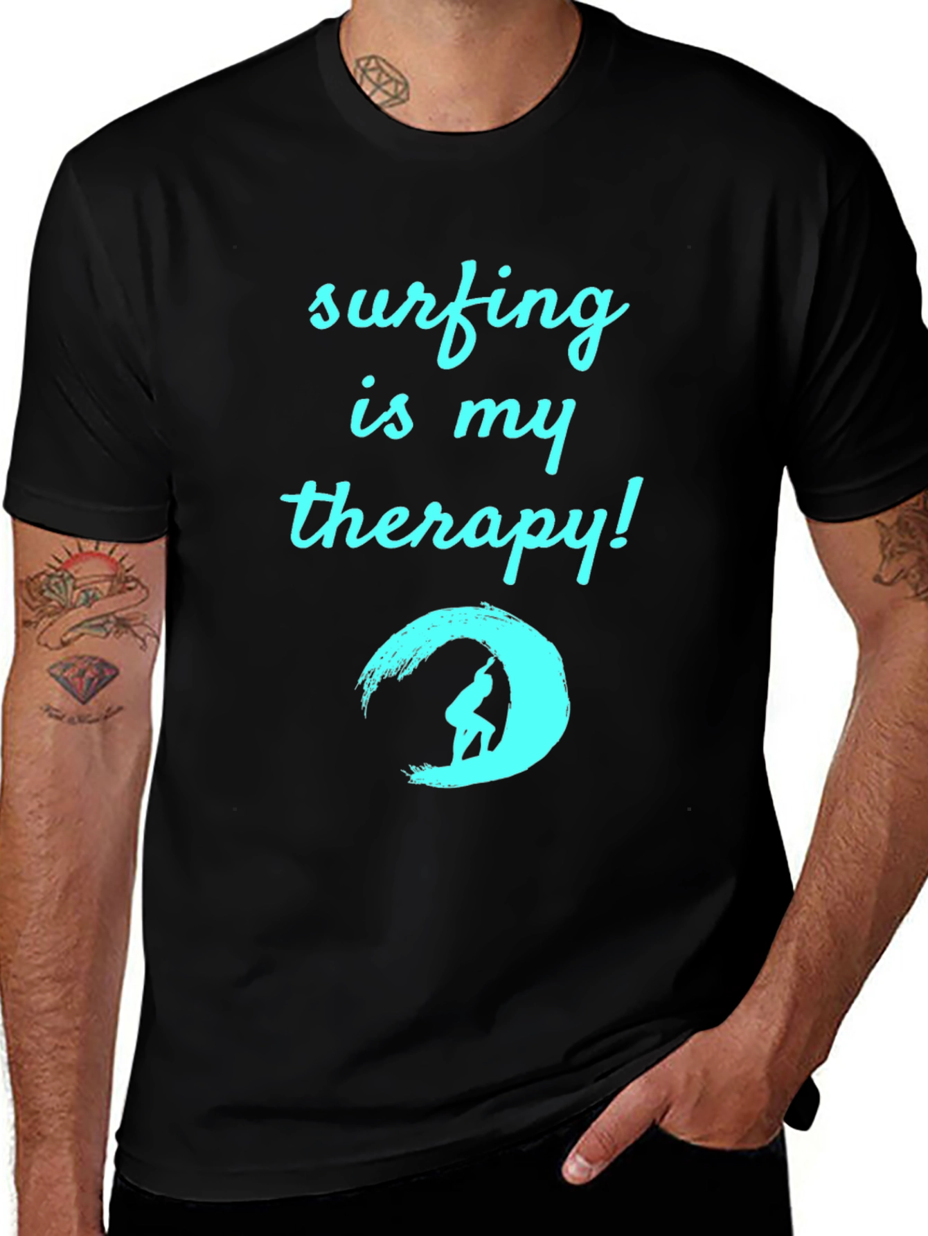 Surfing is My Therapy T-Shirt - Black Surf Tee