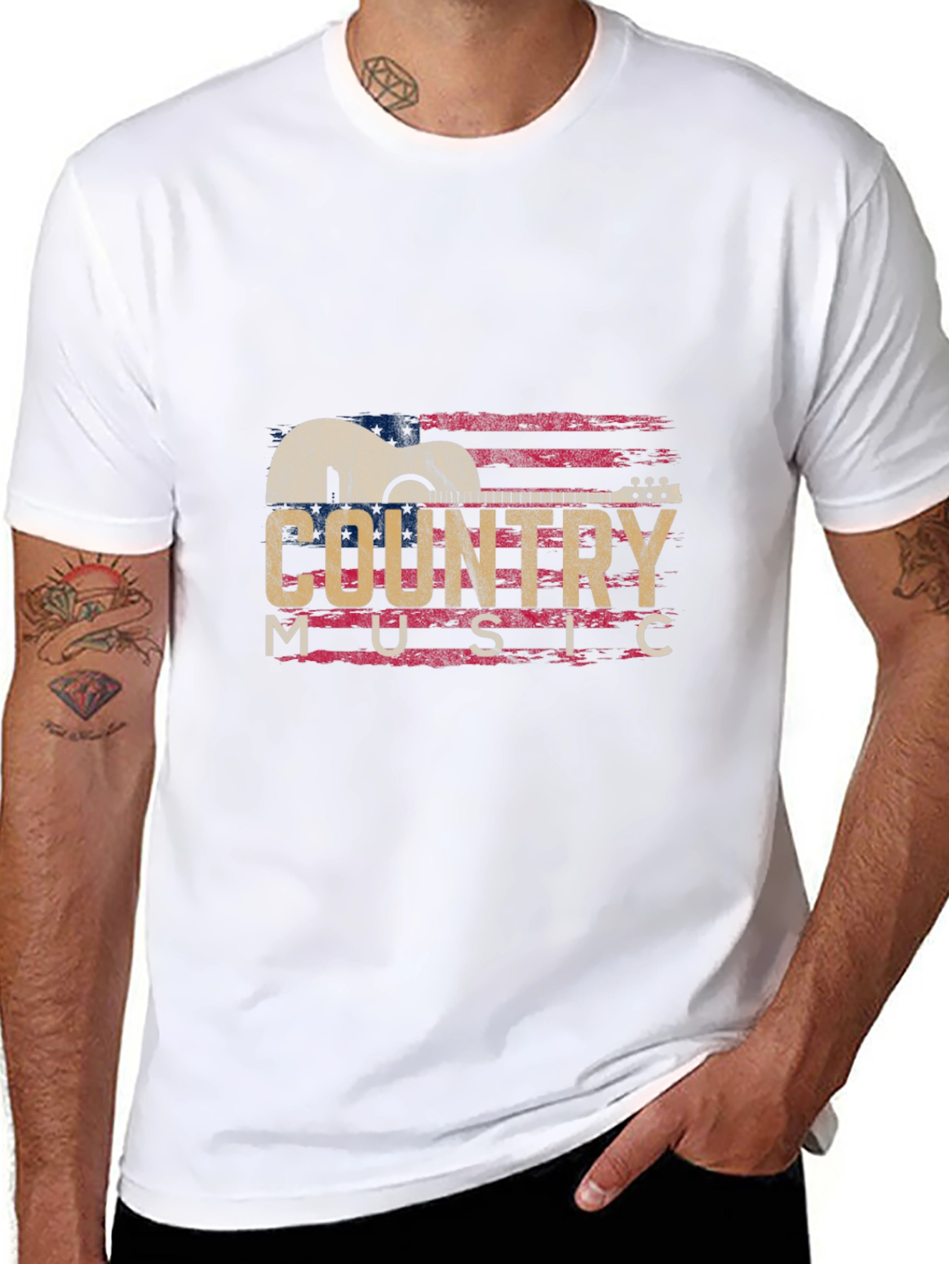 Country Music Guitar Graphic T-Shirt - Black