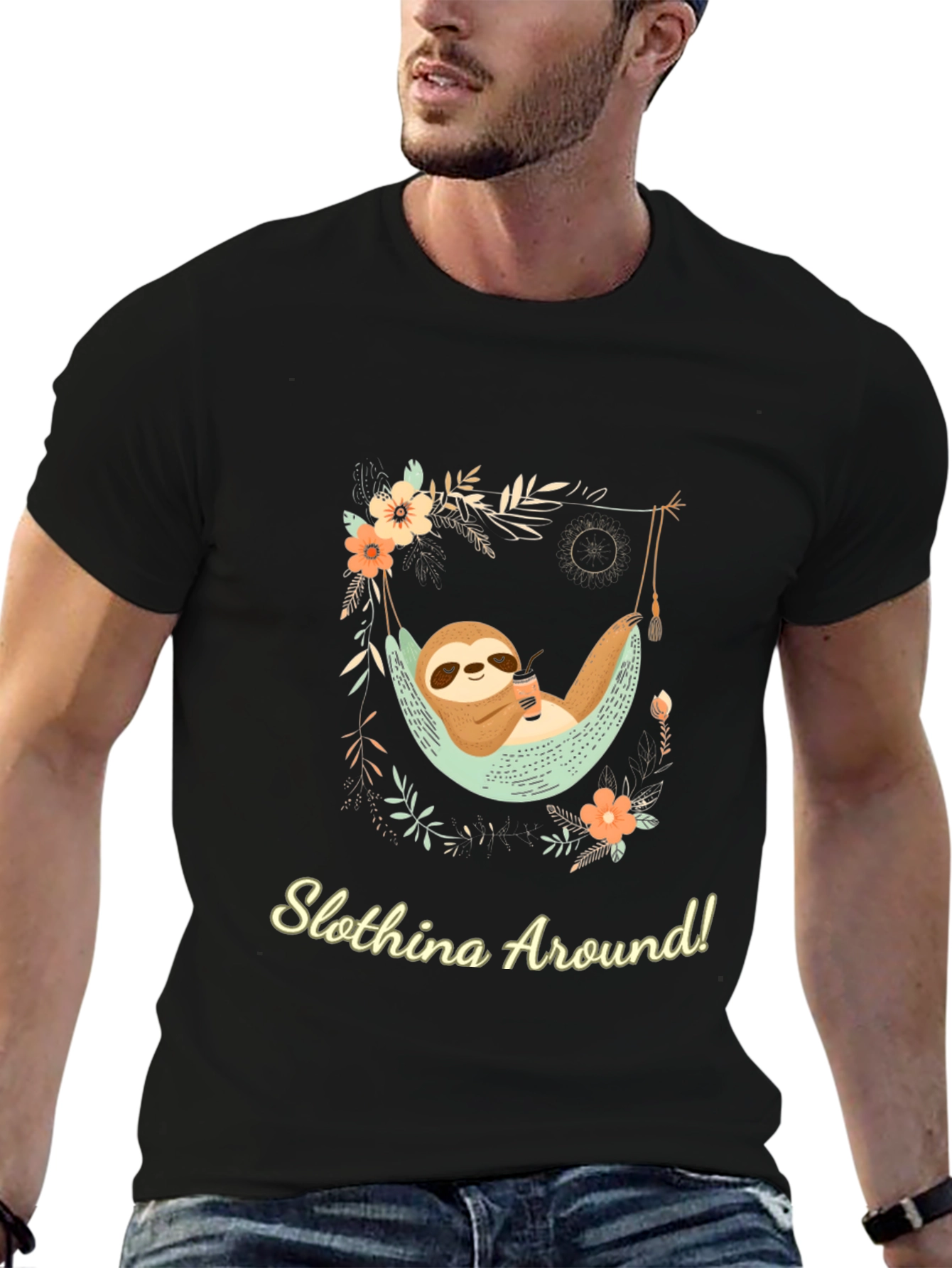 Slothina Around Black T-Shirt