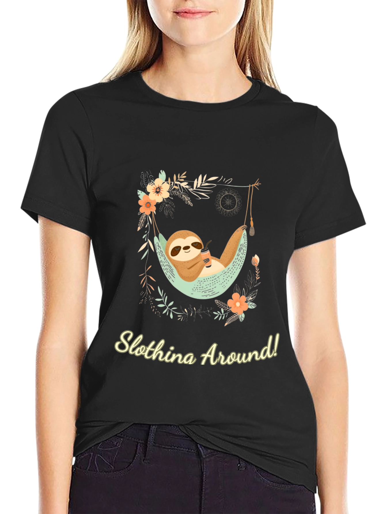 Slothina Around Black T-Shirt