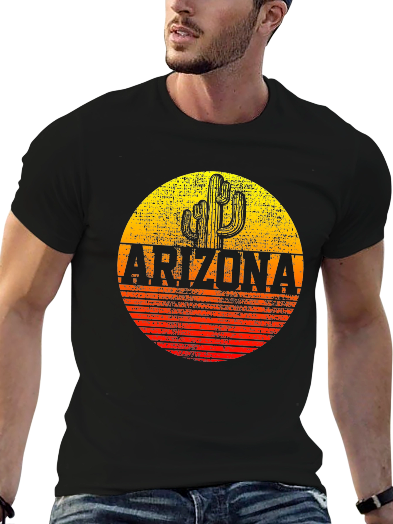 Arizona Cactus Graphic T-Shirt - Retro Sunset Design