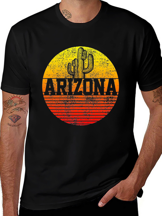 Arizona Cactus Graphic T-Shirt - Retro Sunset Design