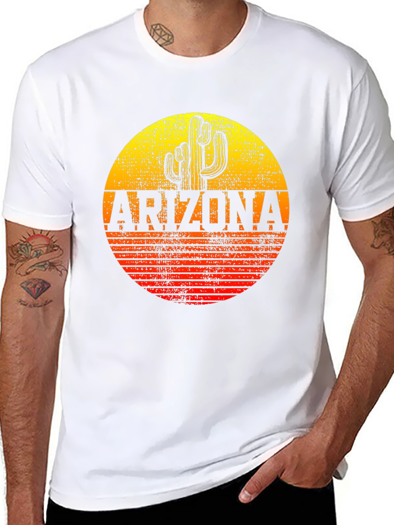Arizona Cactus Graphic T-Shirt - Retro Sunset Design