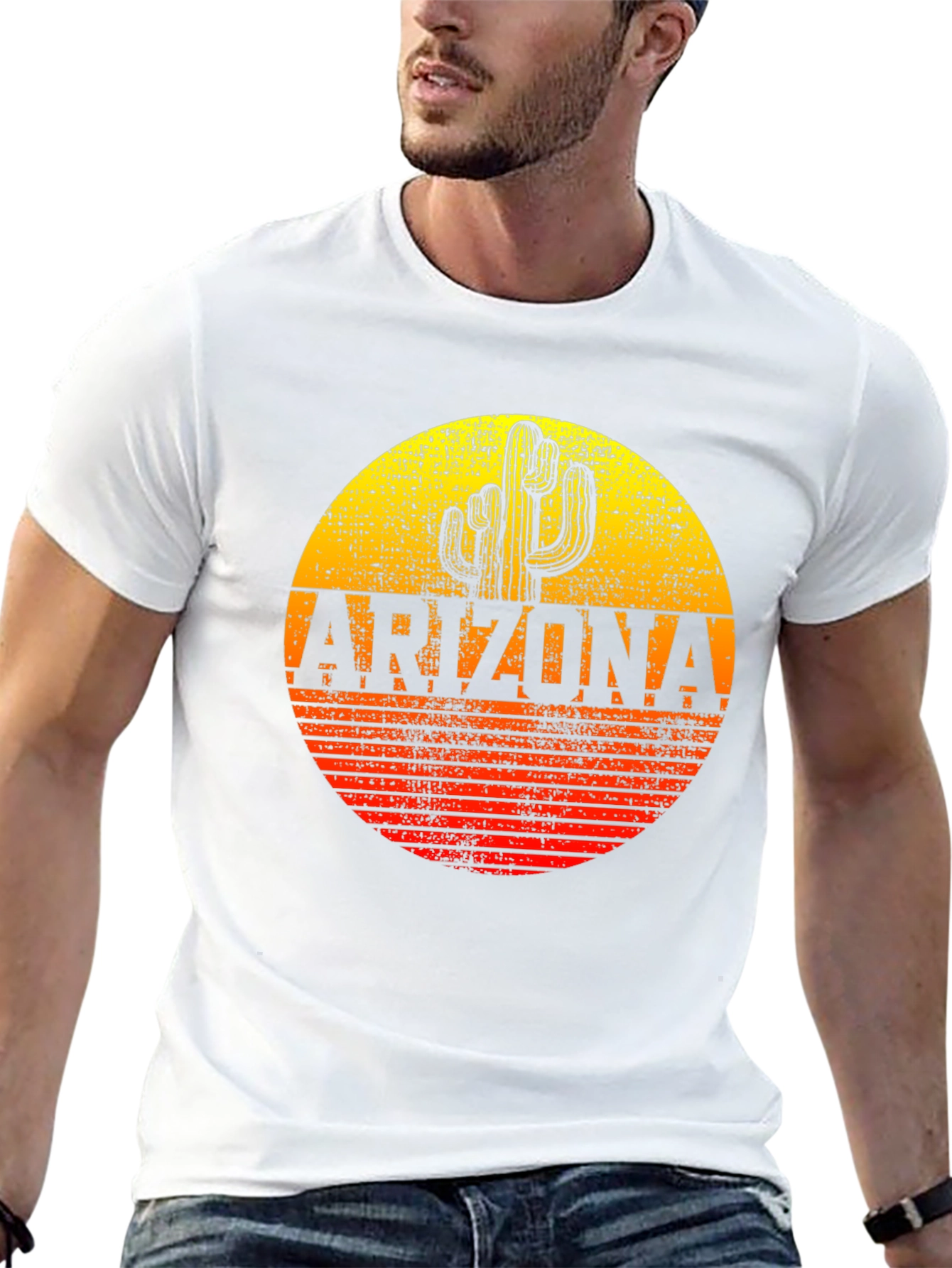 Arizona Cactus Graphic T-Shirt - Retro Sunset Design