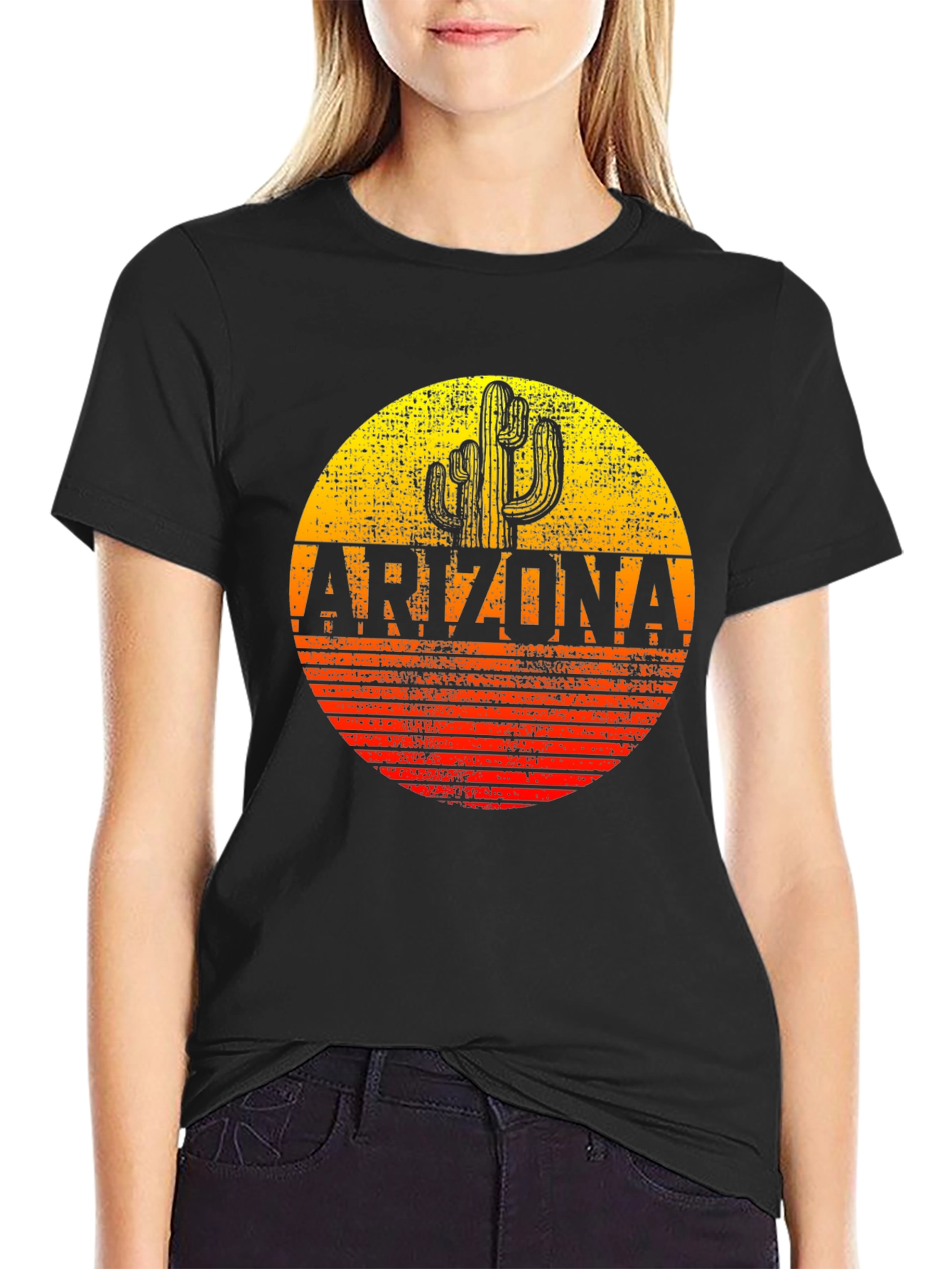 Arizona Cactus Graphic T-Shirt - Retro Sunset Design