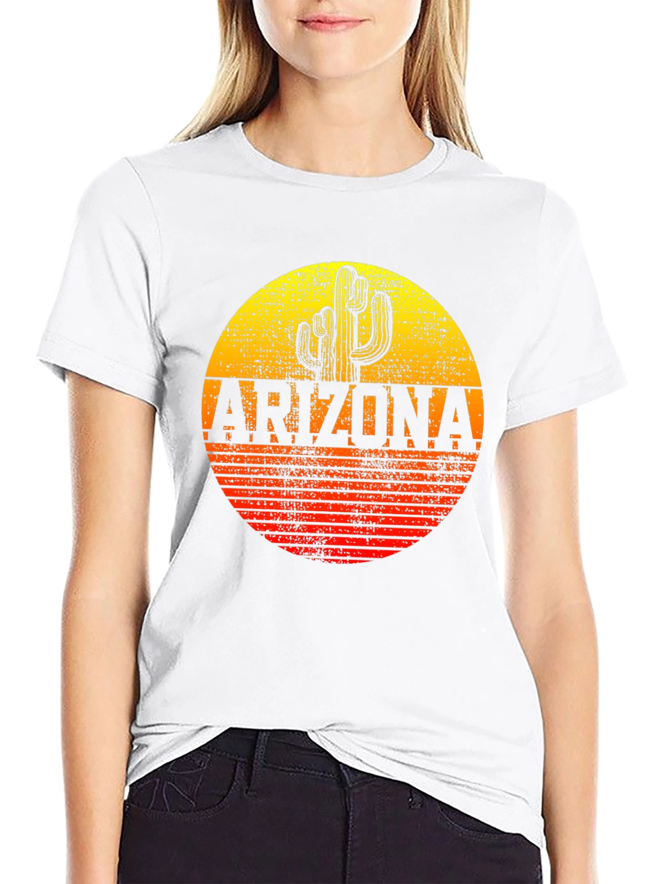Arizona Cactus Graphic T-Shirt - Retro Sunset Design