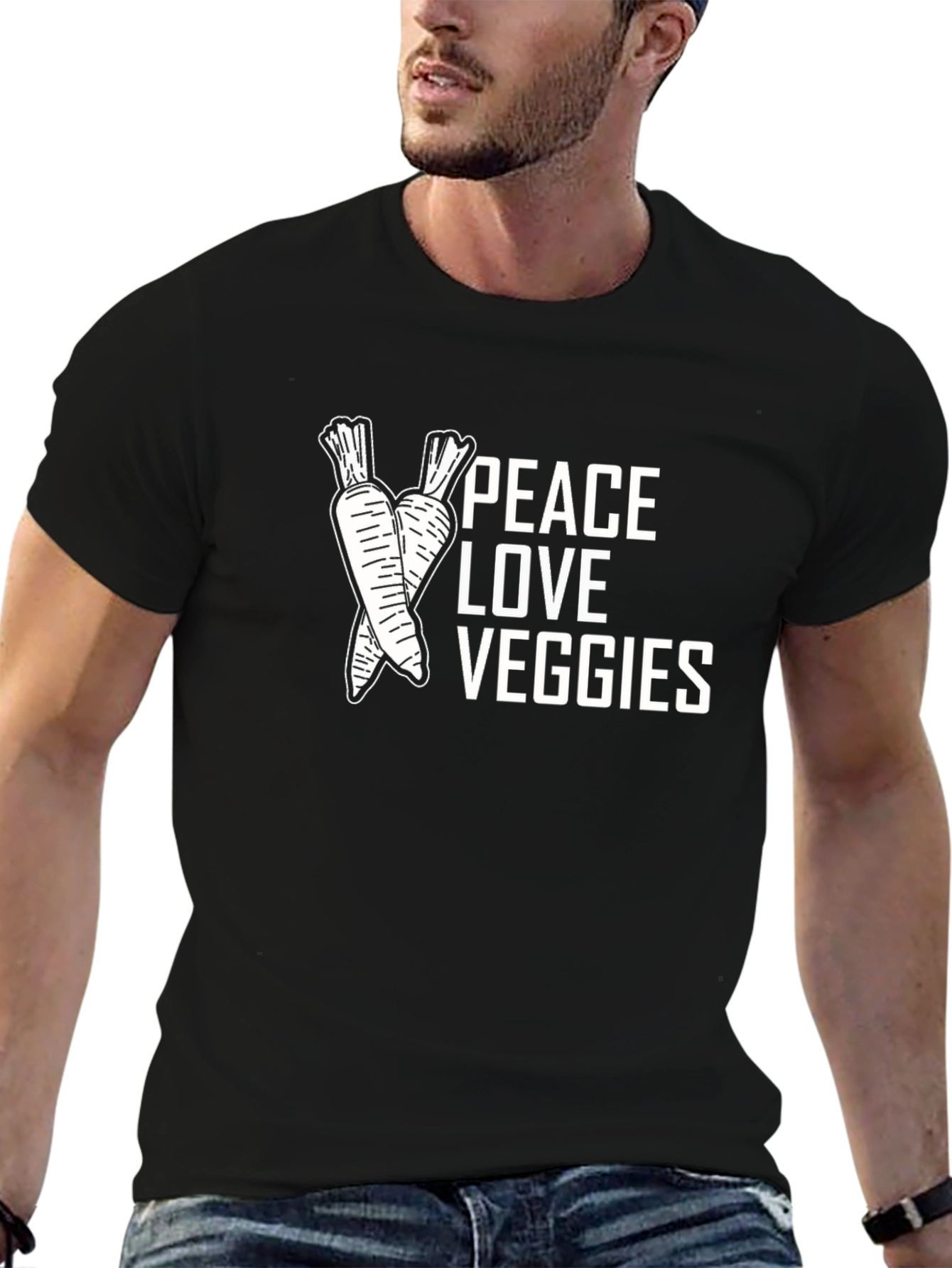 Peace Love Veggies Graphic Tee - Black Cotton