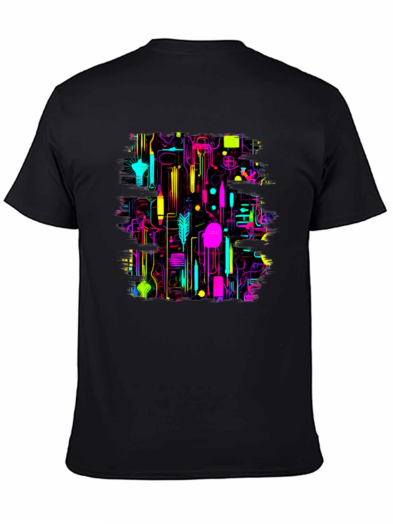 Neon Circuit Board Graphic Black T-Shirt
