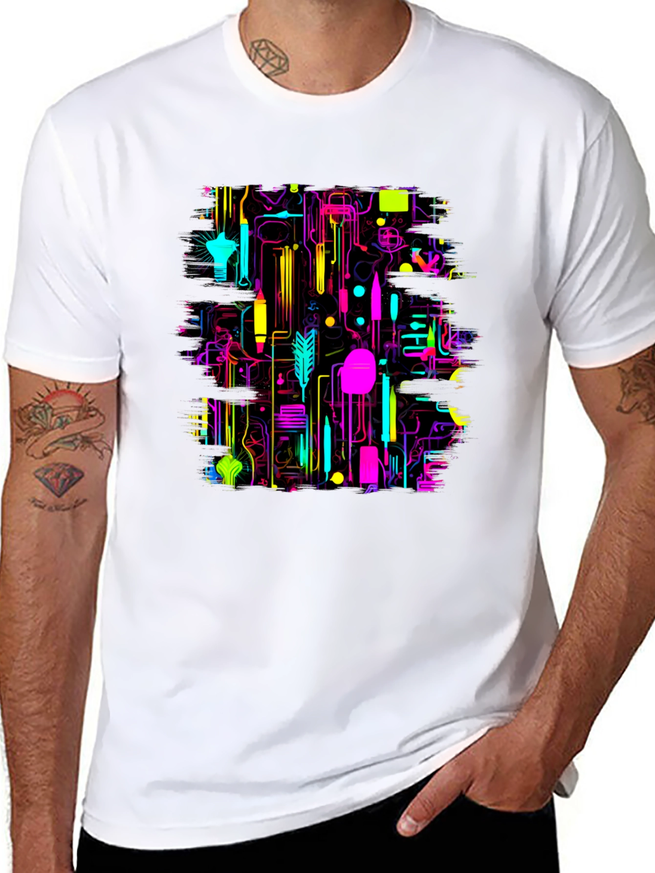 Neon Circuit Board Graphic Black T-Shirt