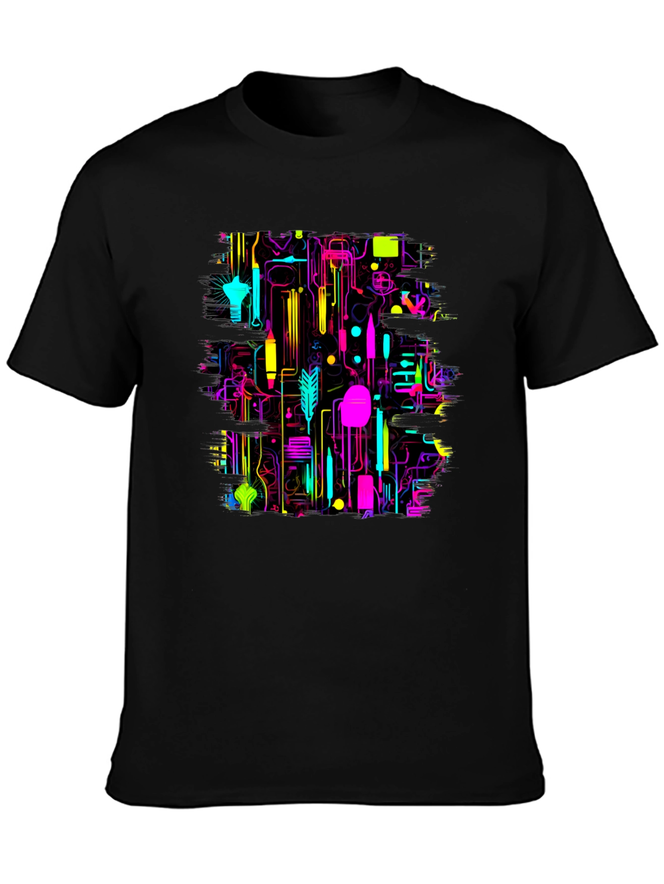 Neon Circuit Board Graphic Black T-Shirt