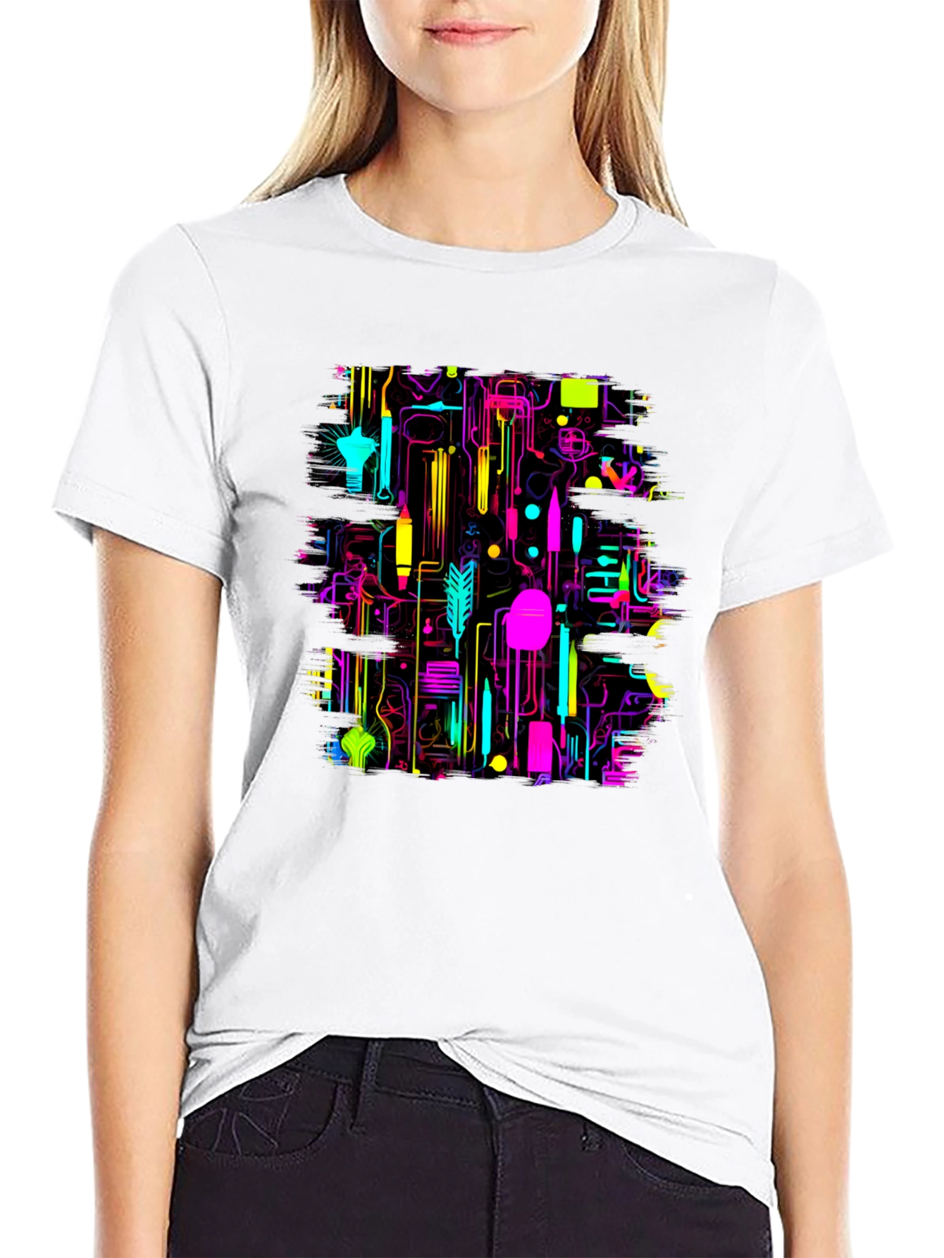 Neon Circuit Board Graphic Black T-Shirt