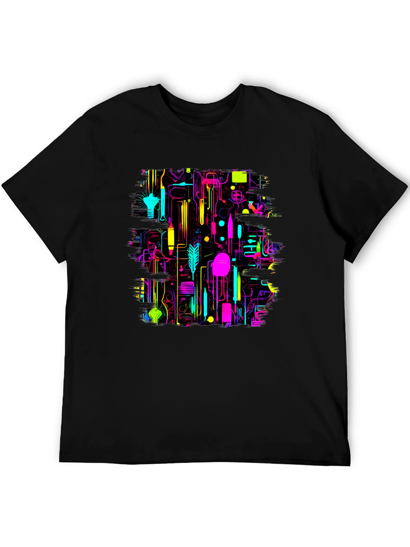 Neon Circuit Board Graphic Black T-Shirt