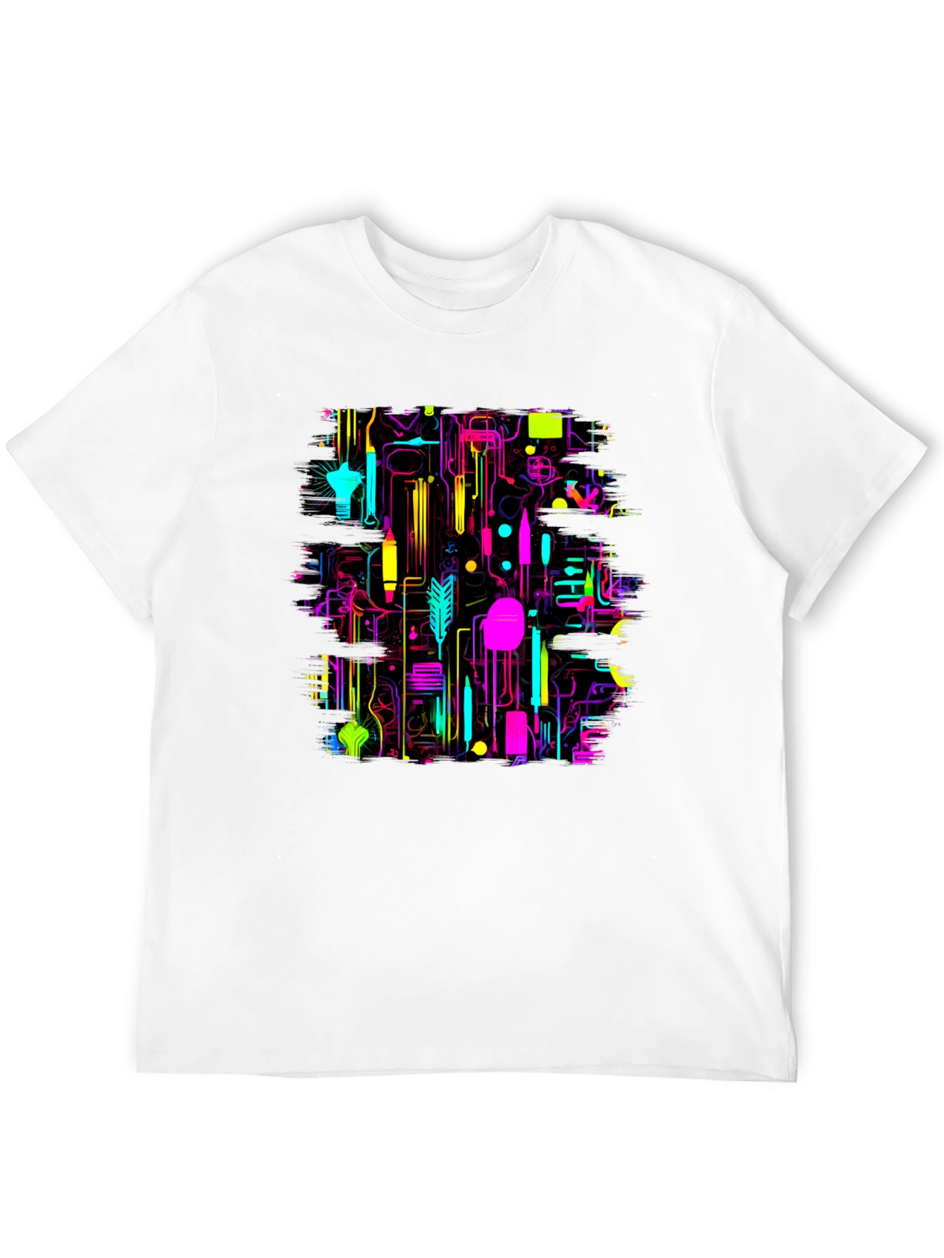 Neon Circuit Board Graphic Black T-Shirt