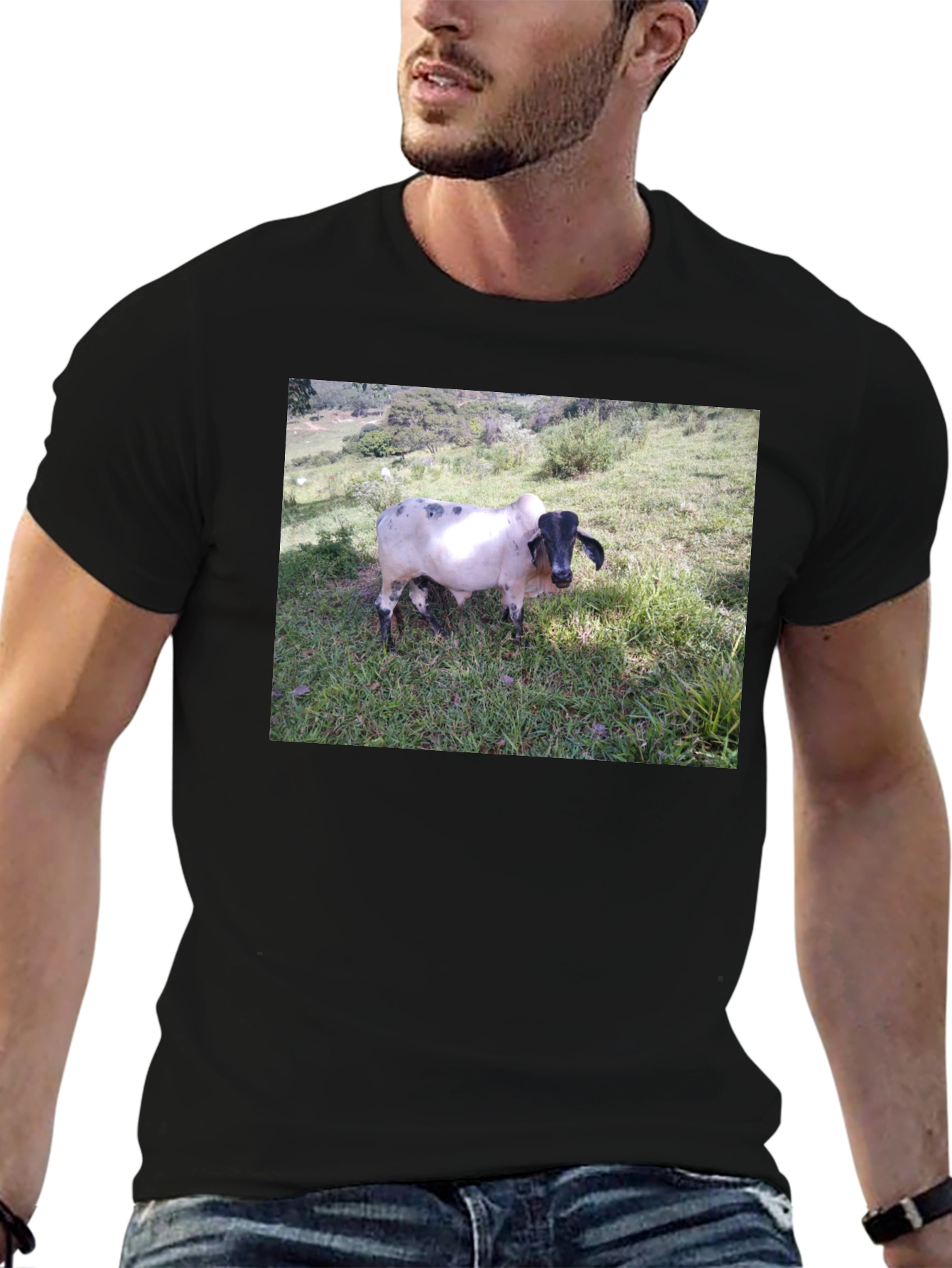 Unique Cow Graphic Black T-Shirt