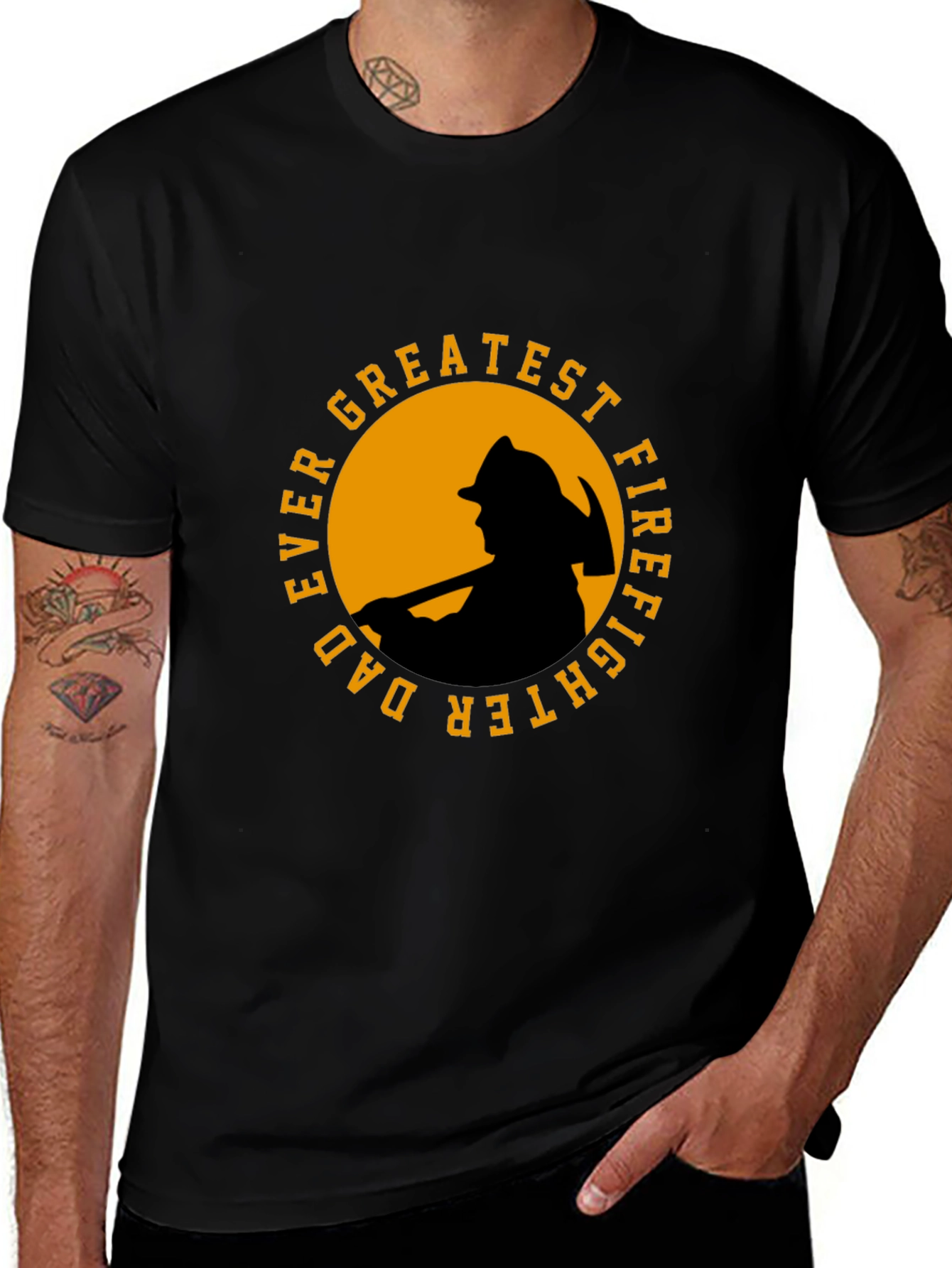 Greatest Dad Firefighter T-Shirt - Black Cotton Tee