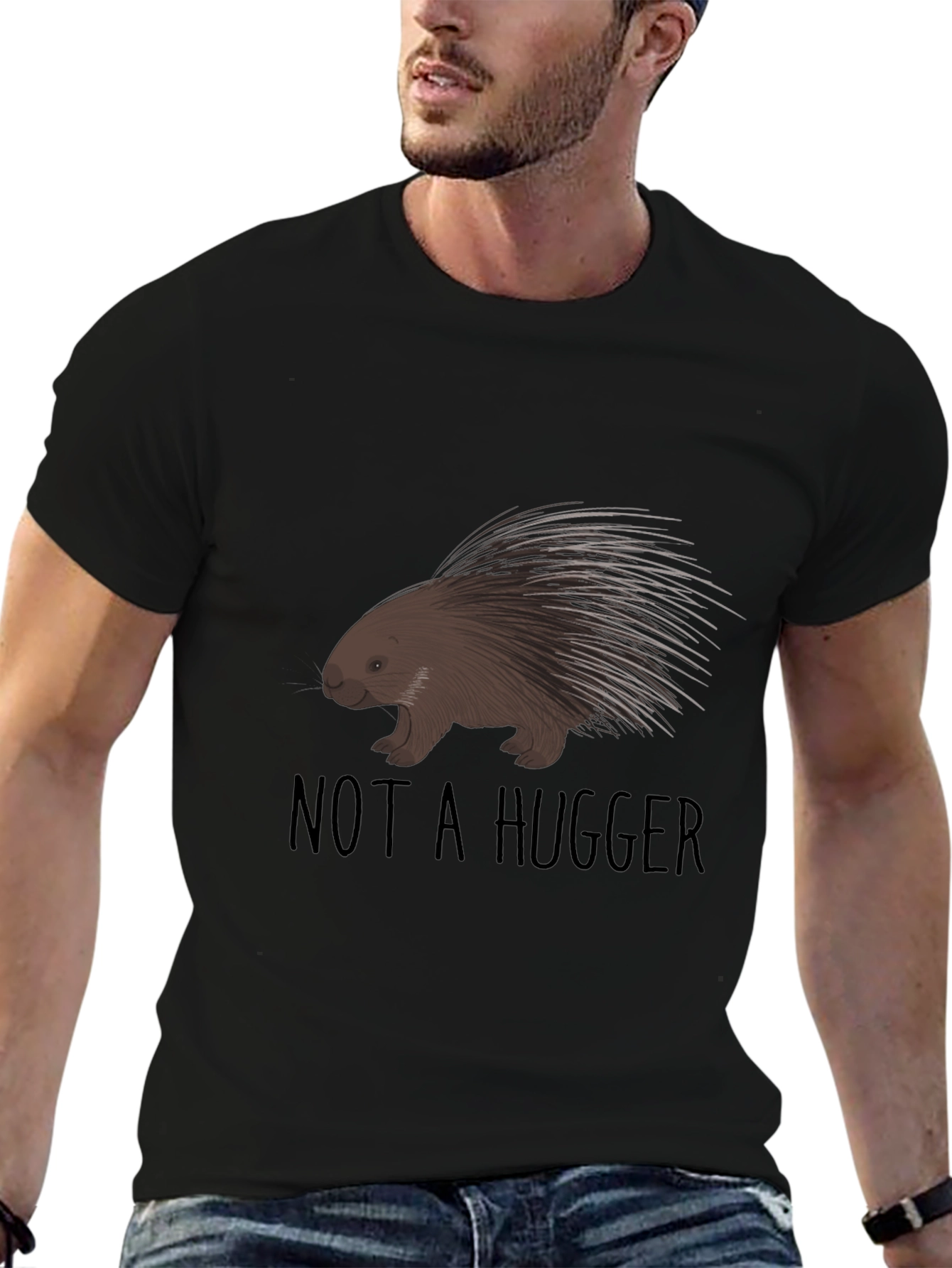 Not A Hugger Porcupine Graphic Tee - Black