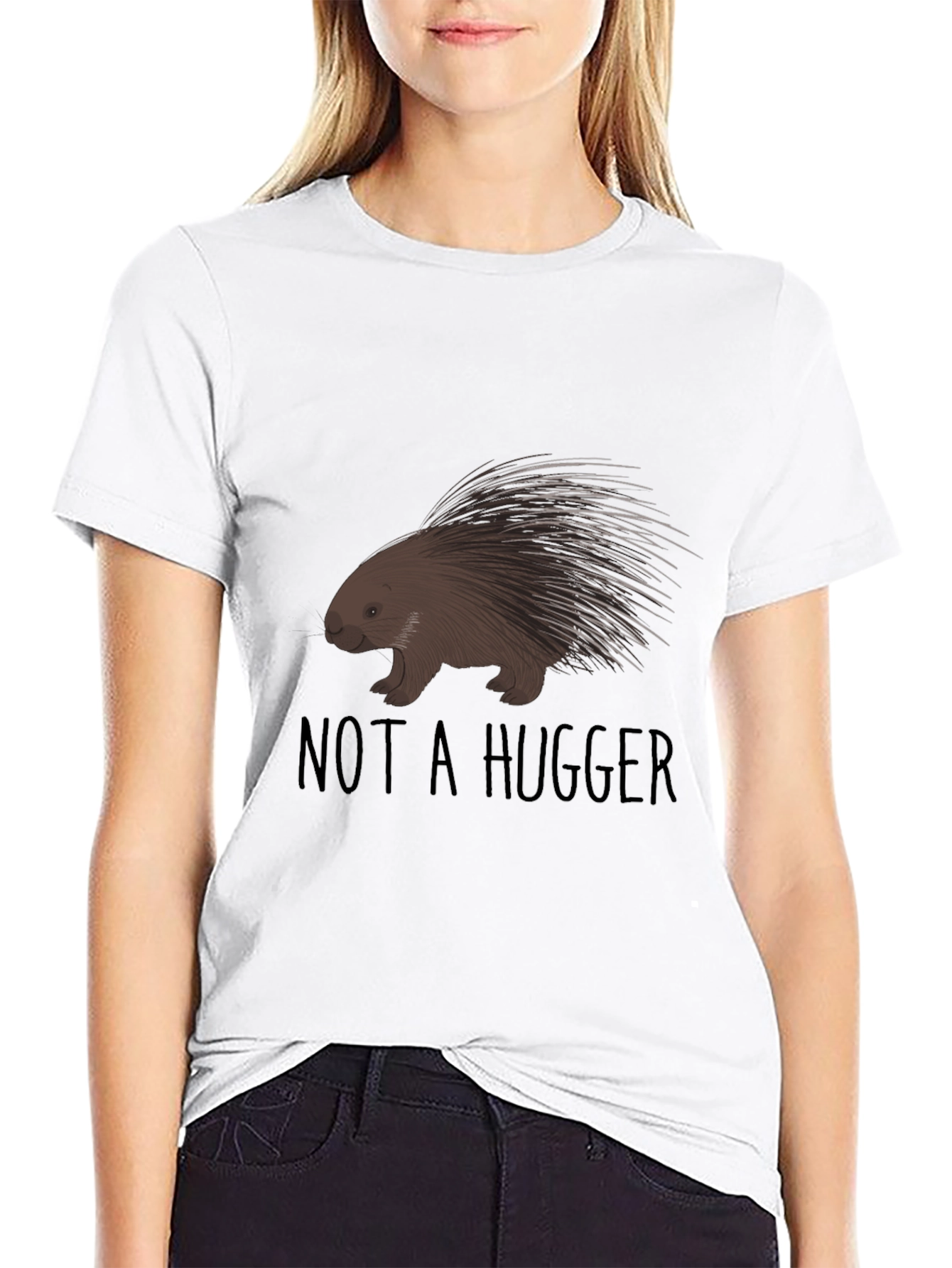 Not A Hugger Porcupine Graphic Tee - Black