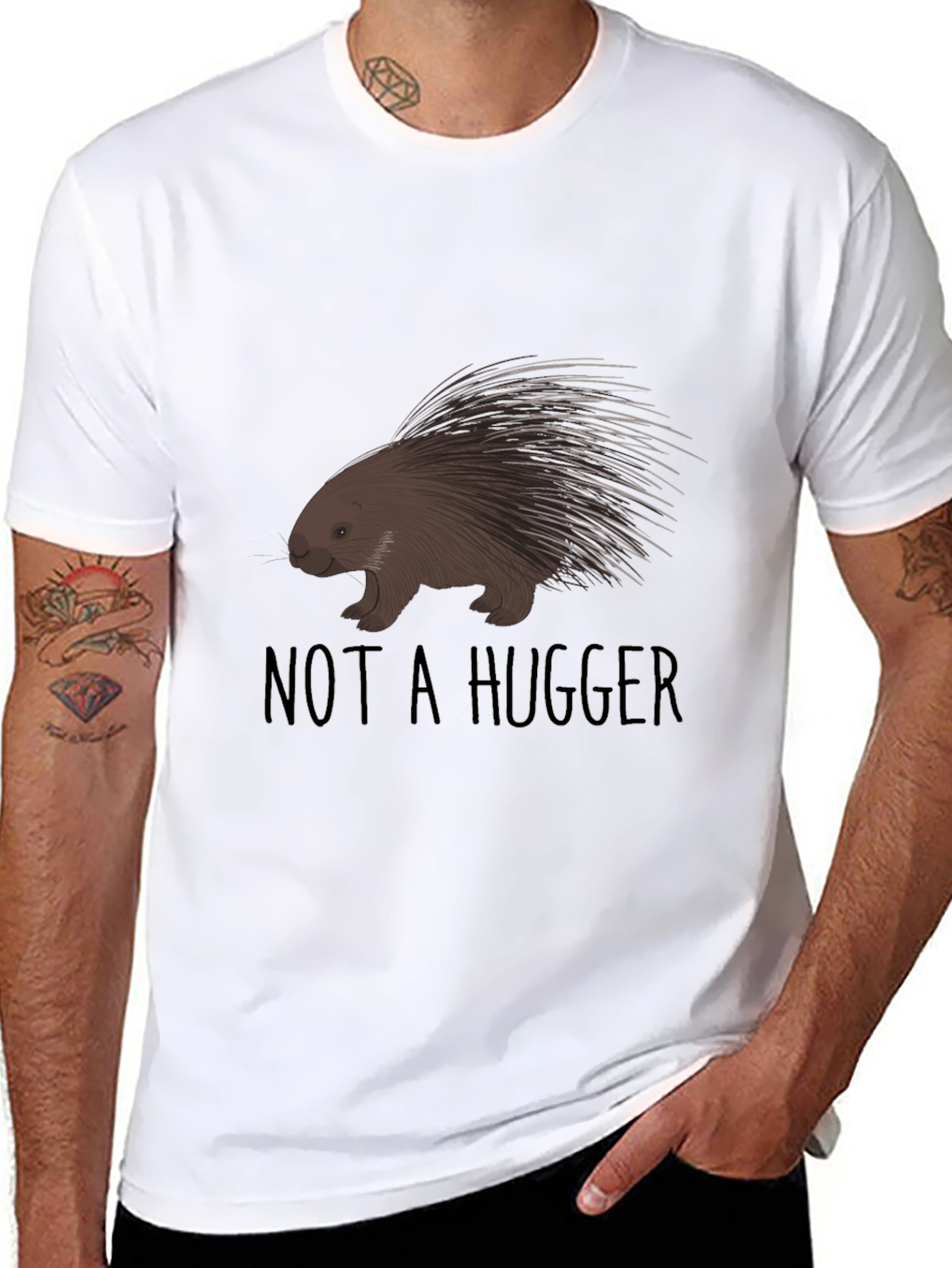 Not A Hugger Porcupine Graphic Tee - Black