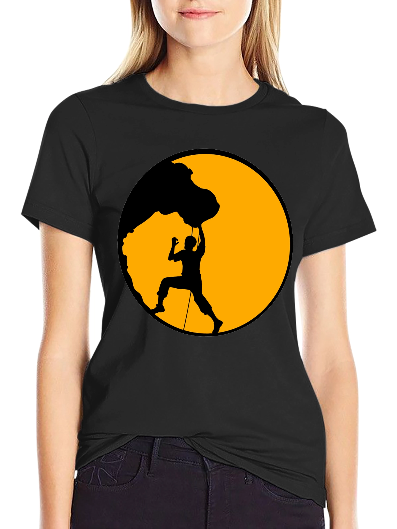 Climber Silhouette Graphic Tee - Black Cotton Blend