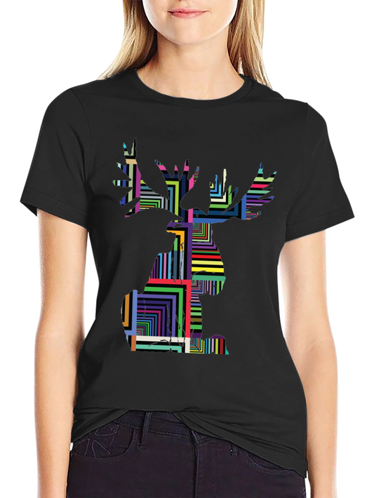 Geometric Moose Graphic Tee - Black Unisex Shirt