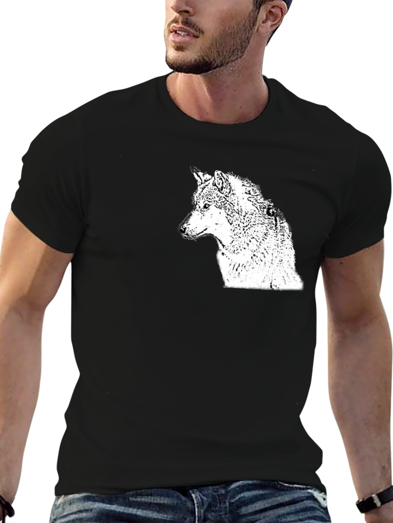 Black Wolf Graphic Tee - Mens Casual T-Shirt