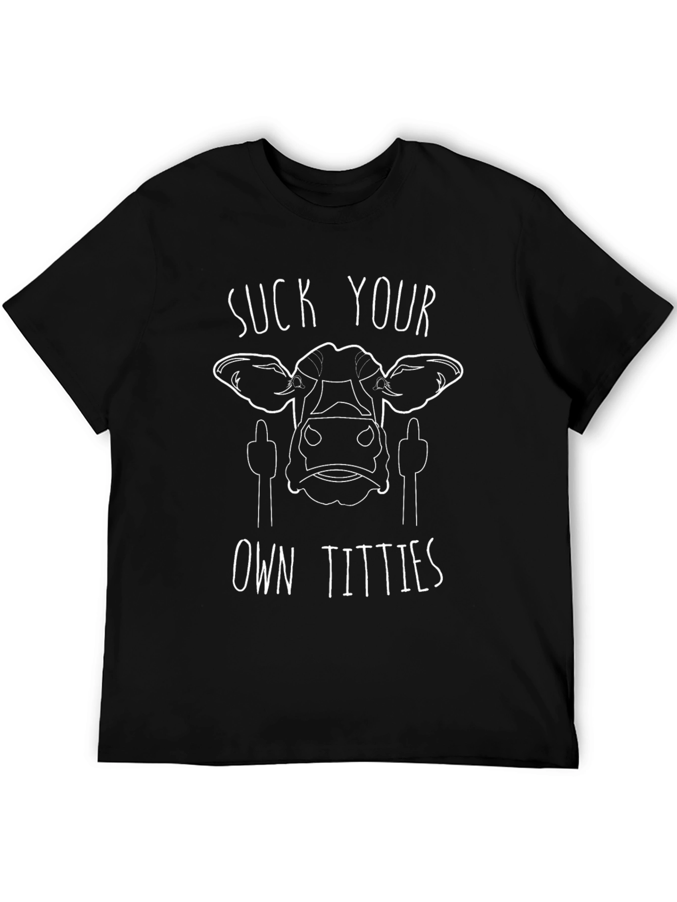 Offensive Cow Graphic Black T-Shirt