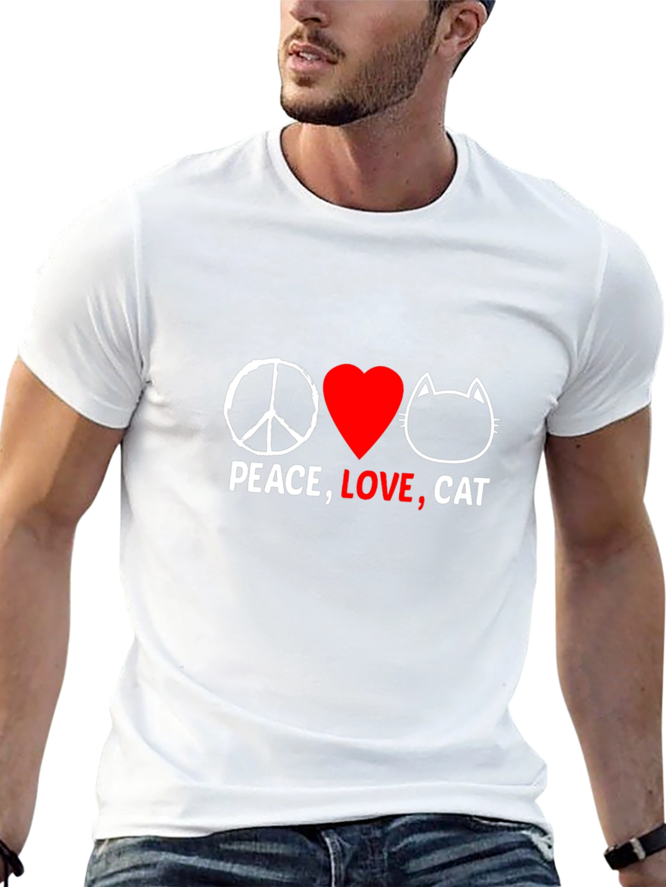 Peace Love Cat Graphic T-Shirt - Black