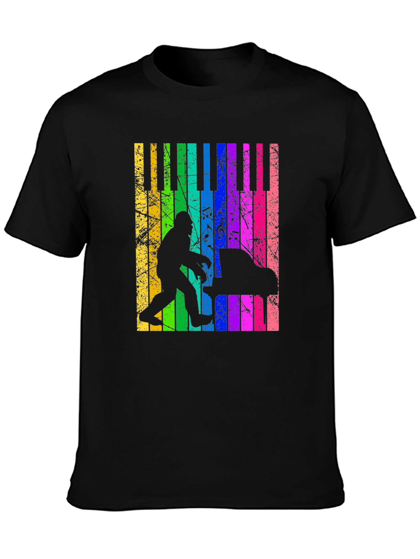 Bigfoot Piano T-Shirt - Rainbow Keyboard Design